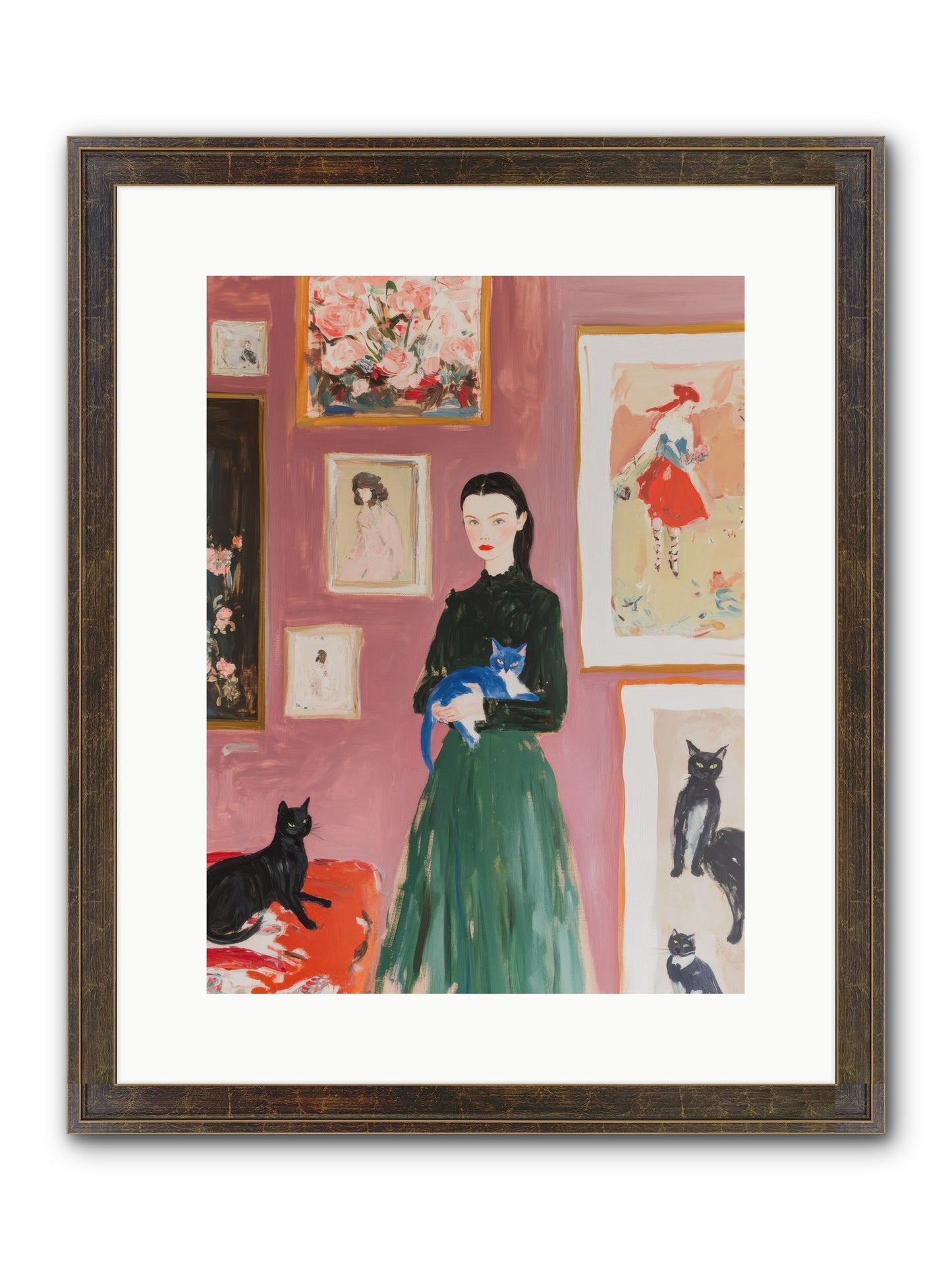 Whiskers Among Masterpieces Framed Print - Slimwoods Black/Gold 12x16