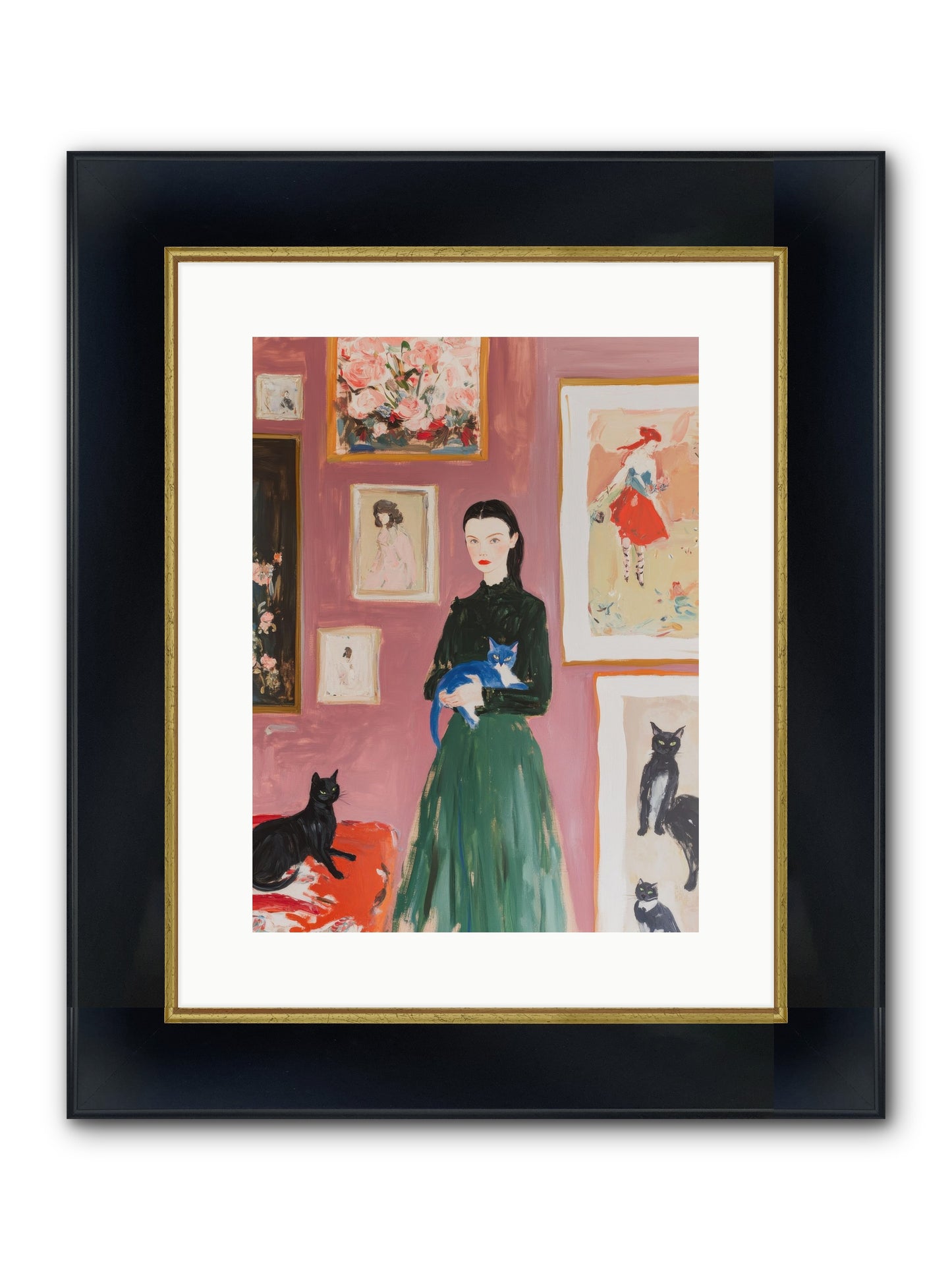 Whiskers Among Masterpieces Framed Print - Wide Black w/Gold 12x16