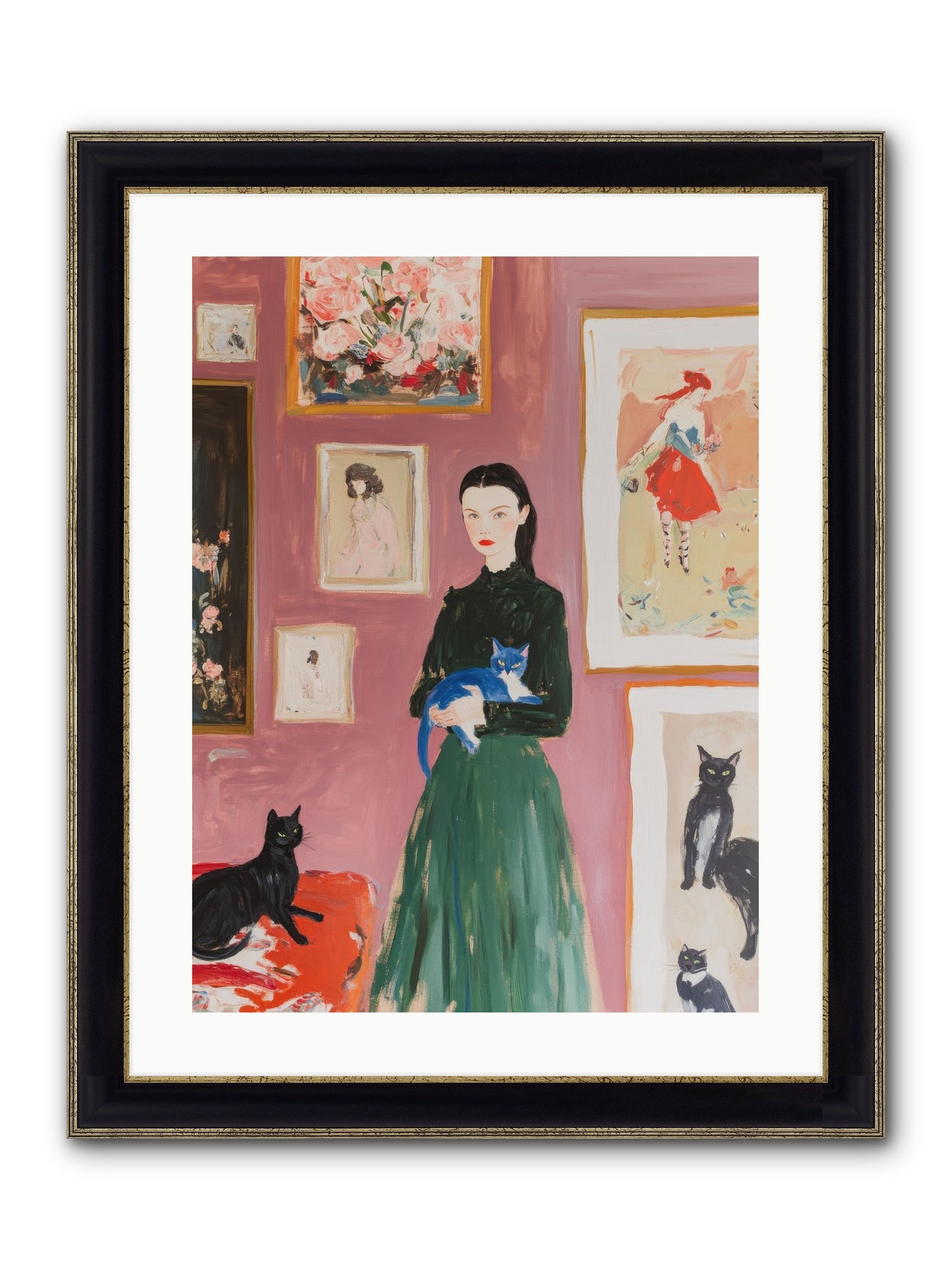 Whiskers Among Masterpieces Framed Print - Black & Gold 18x24