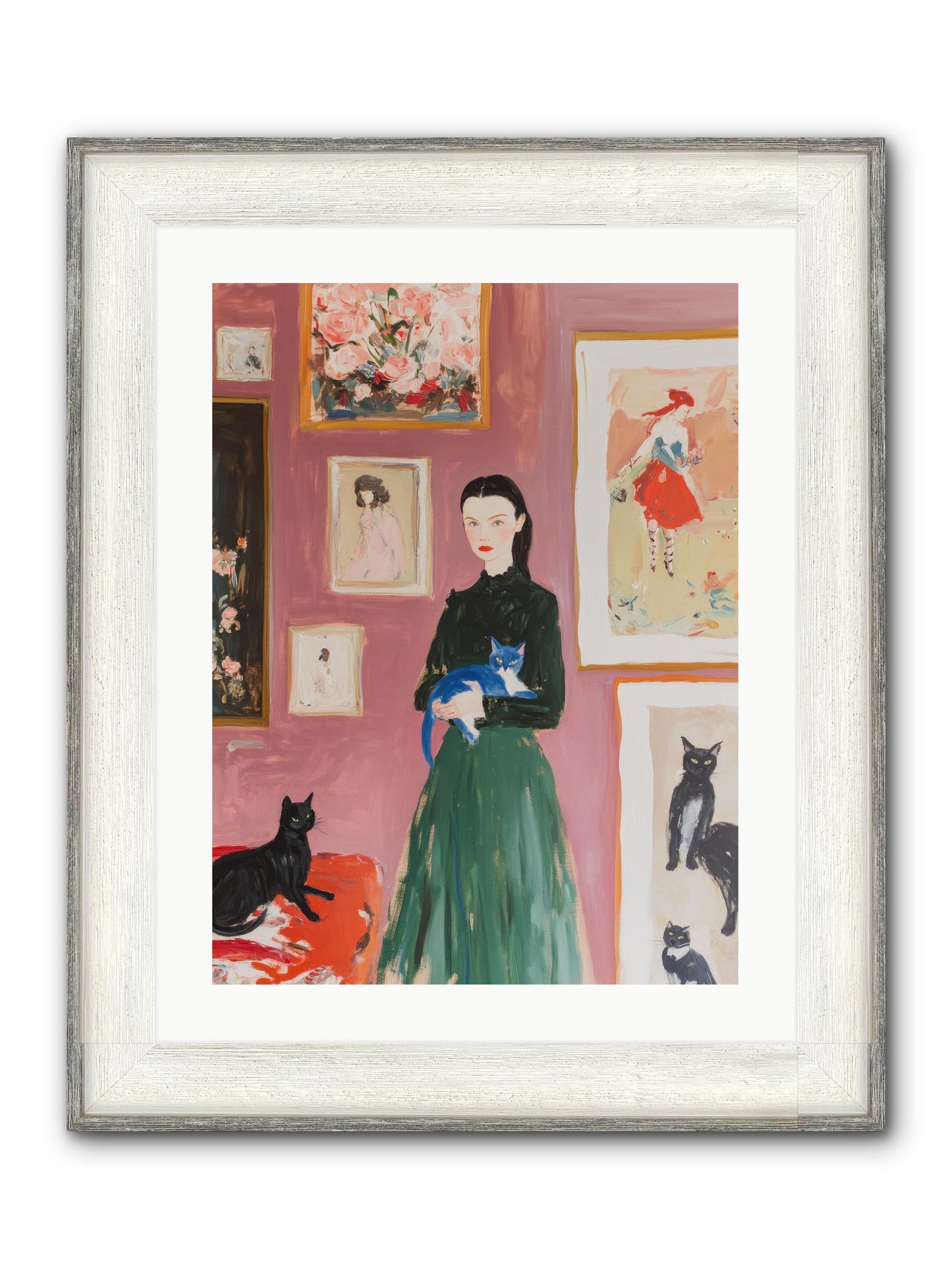 Whiskers Among Masterpieces Framed Print - Driftwood White 18x24