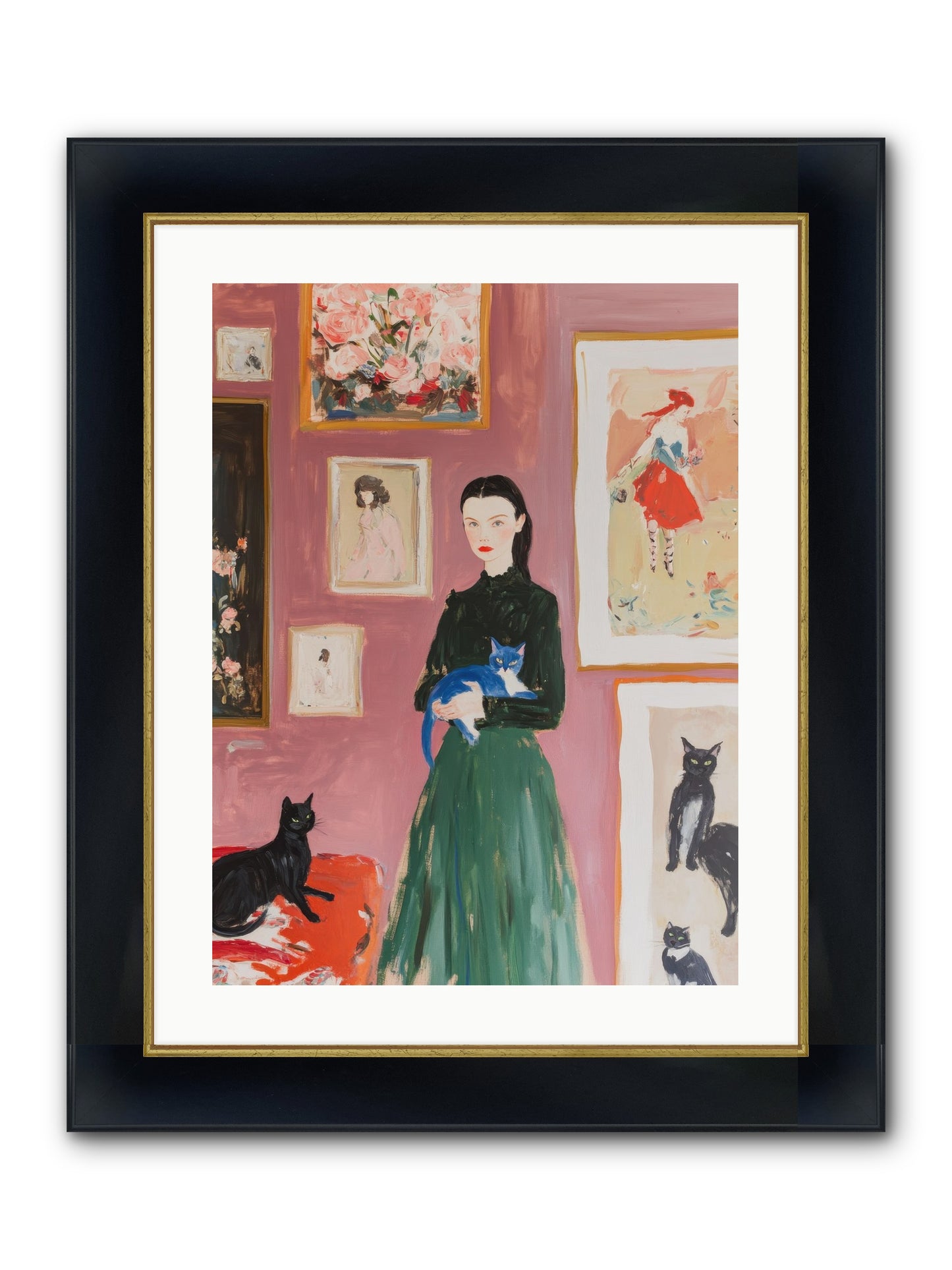 Whiskers Among Masterpieces Framed Print - Wide Black w/Gold 18x24