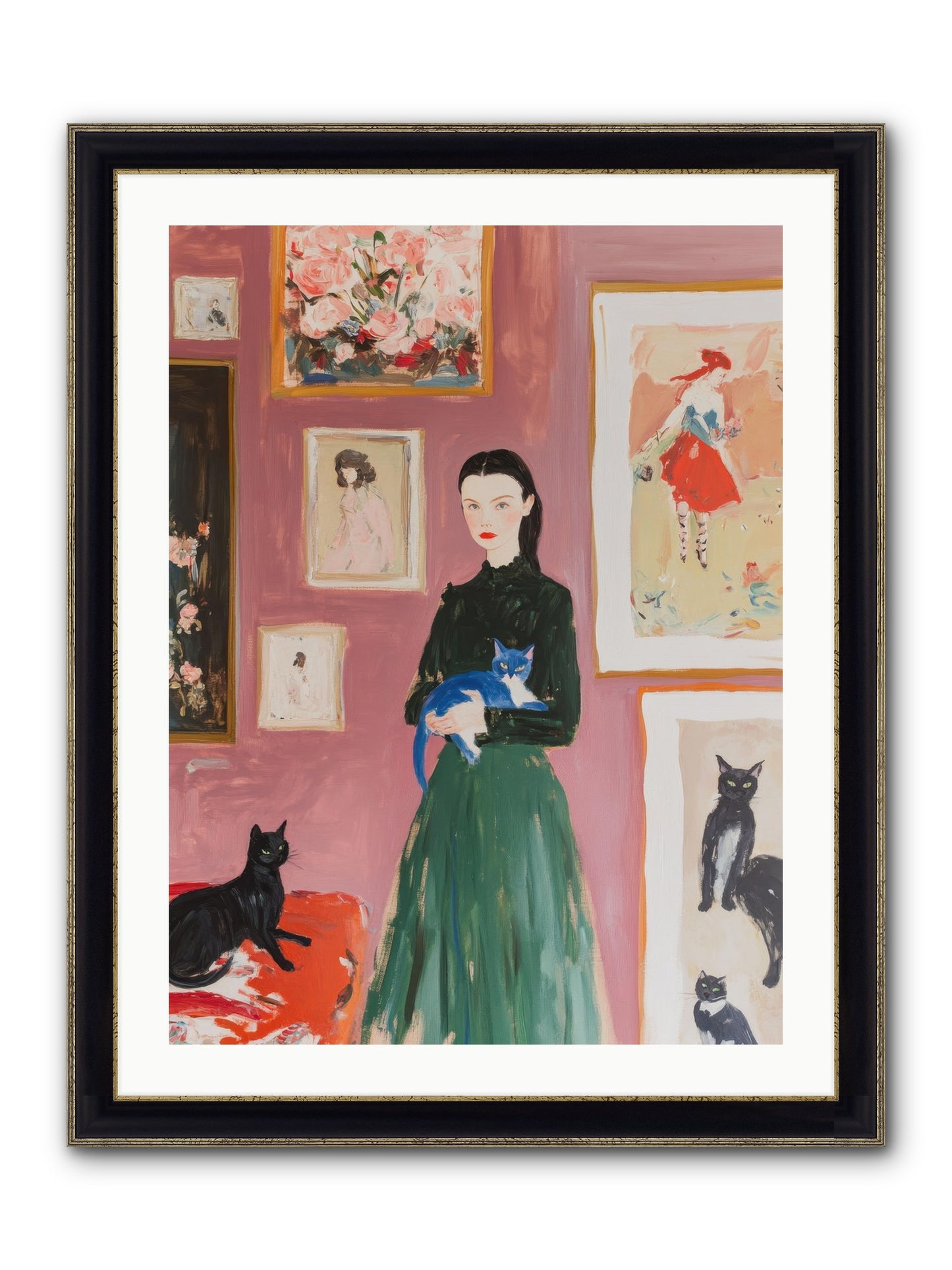 Whiskers Among Masterpieces Framed Print - Black & Gold 24x32