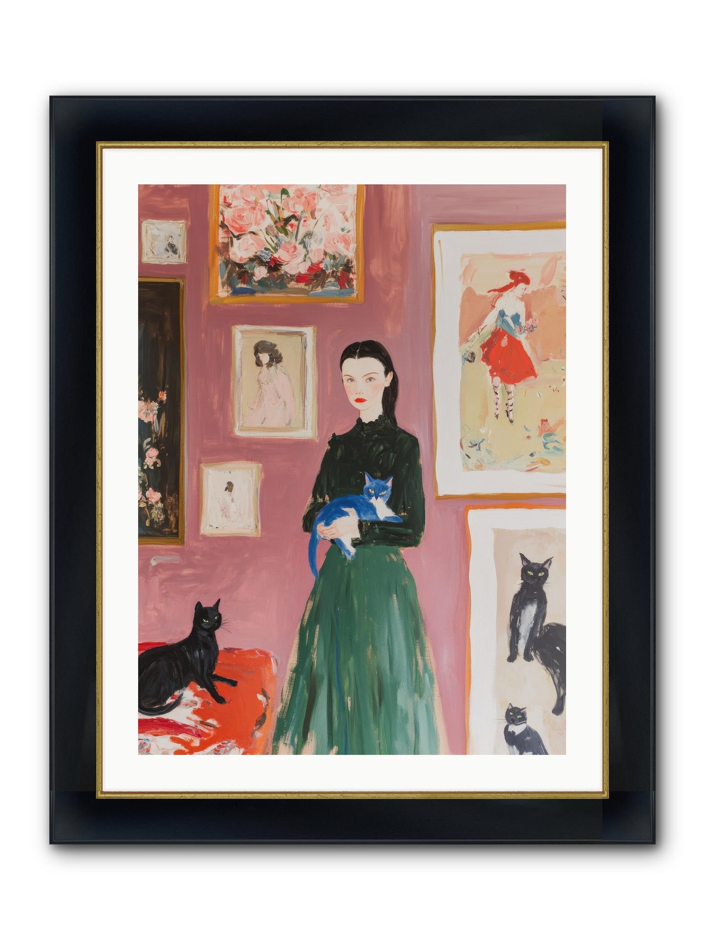 Whiskers Among Masterpieces Framed Print - Wide Black w/Gold 24x32