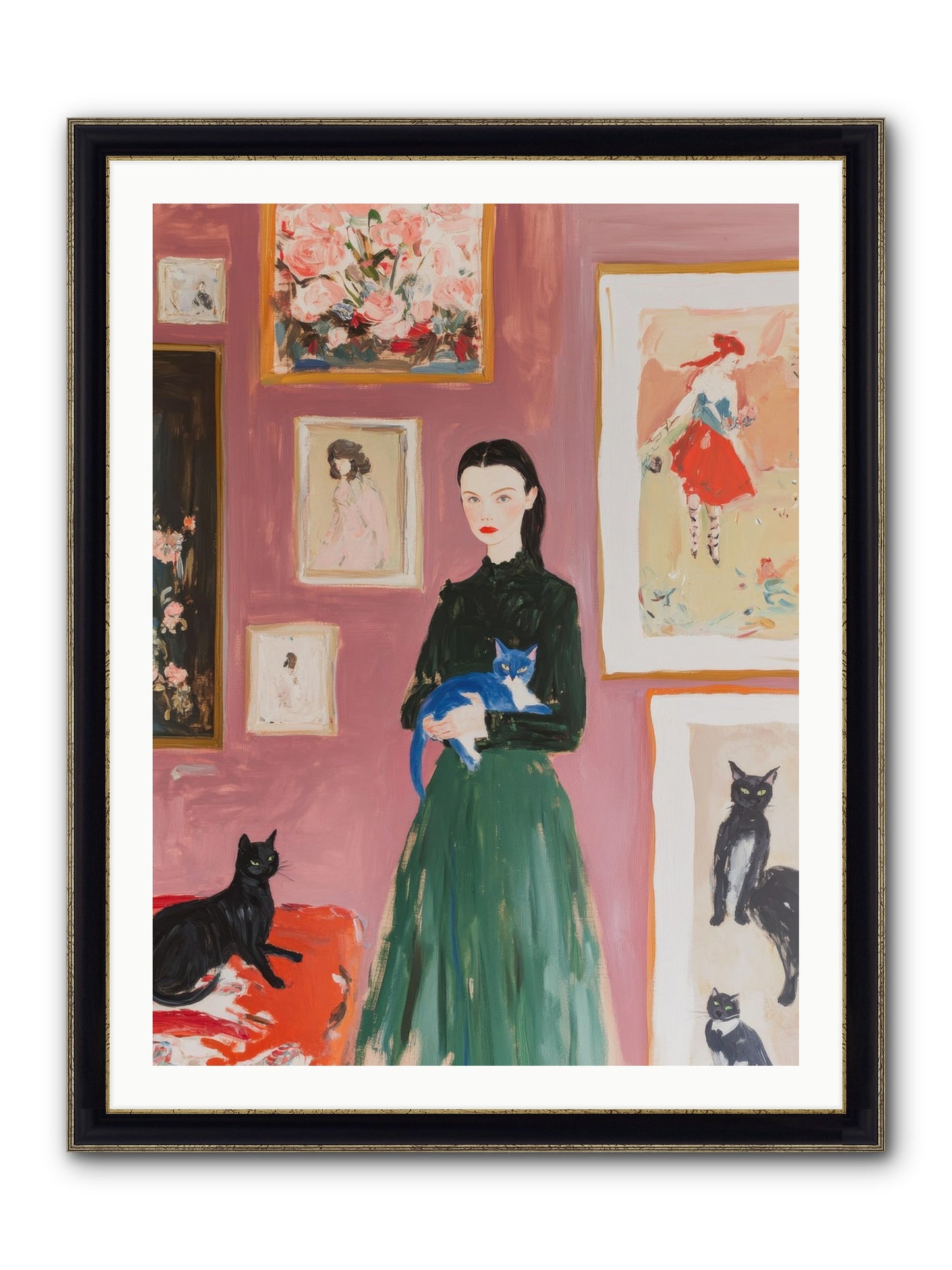 Whiskers Among Masterpieces Framed Print - Black & Gold 30x40