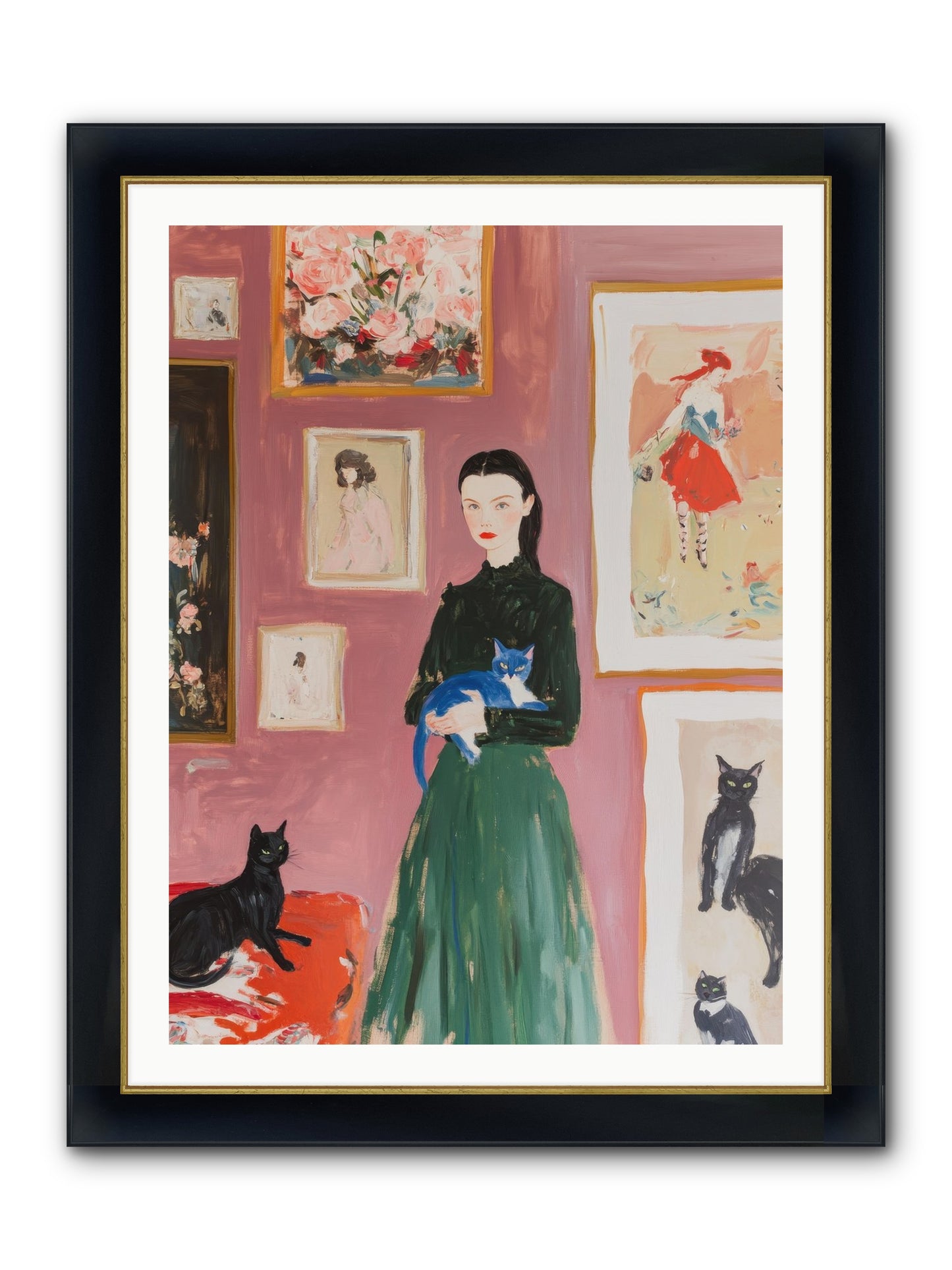 Whiskers Among Masterpieces Framed Print - Wide Black w/Gold 30x40