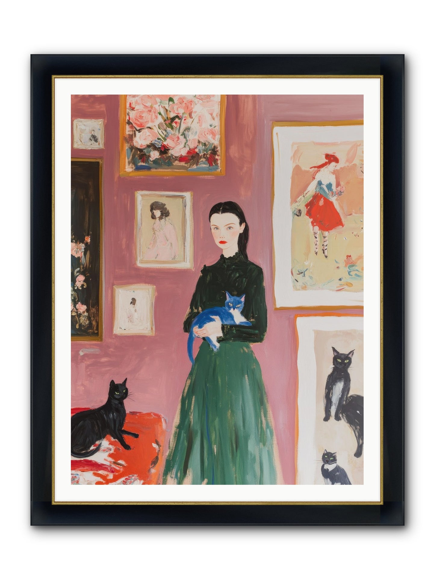 Whiskers Among Masterpieces Framed Print - Wide Black w/Gold 36x48