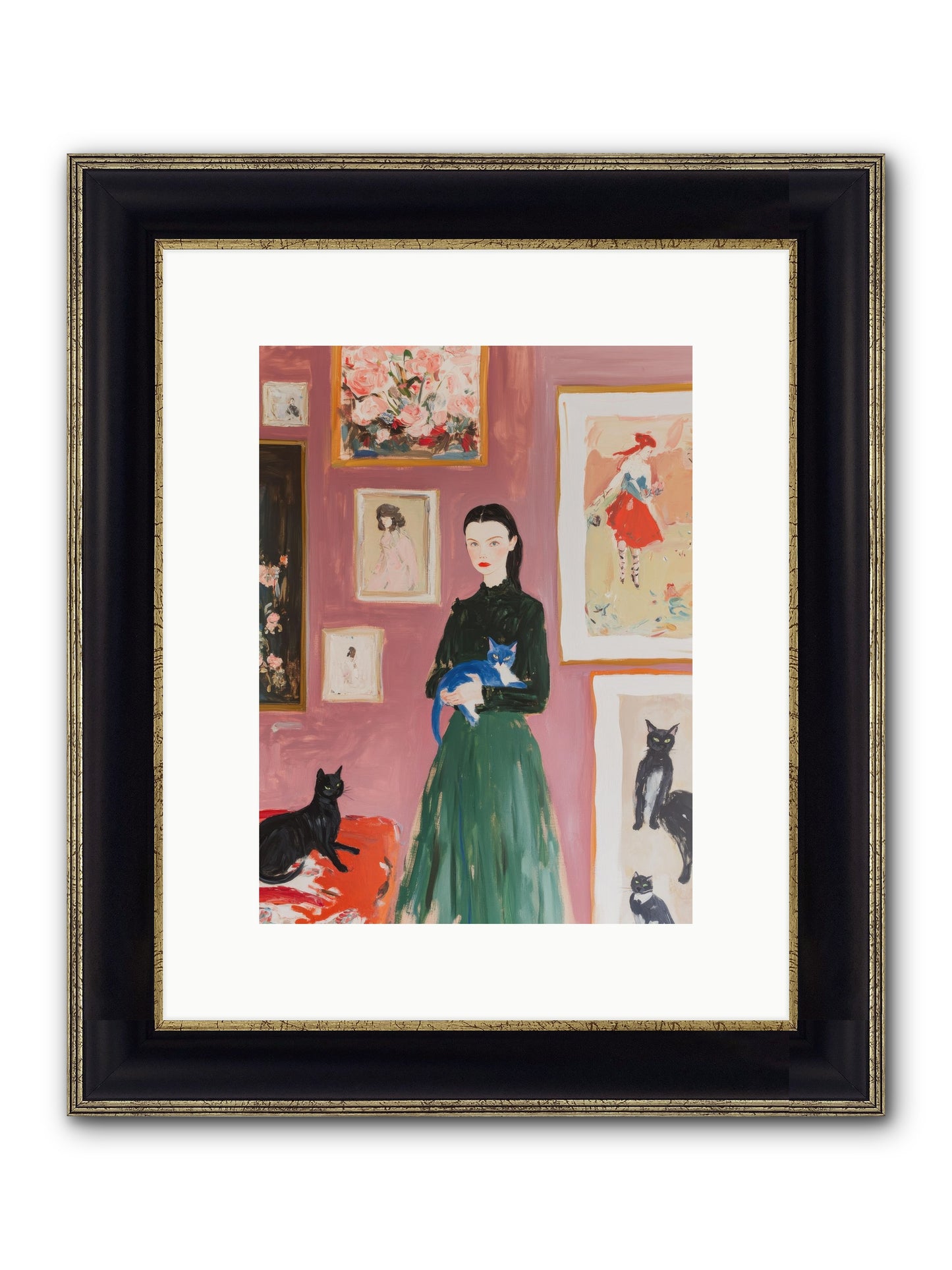 Whiskers Among Masterpieces Framed Print - Black & Gold 9x12