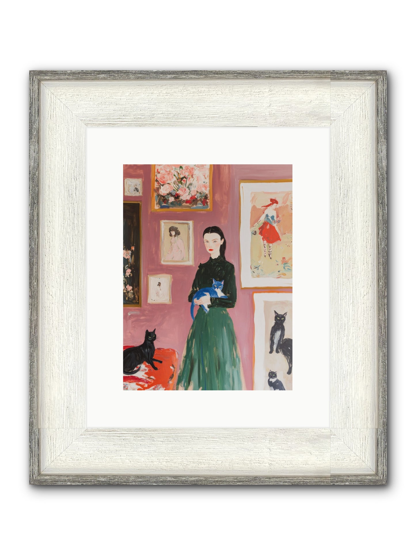 Whiskers Among Masterpieces Framed Print - Driftwood White 9x12