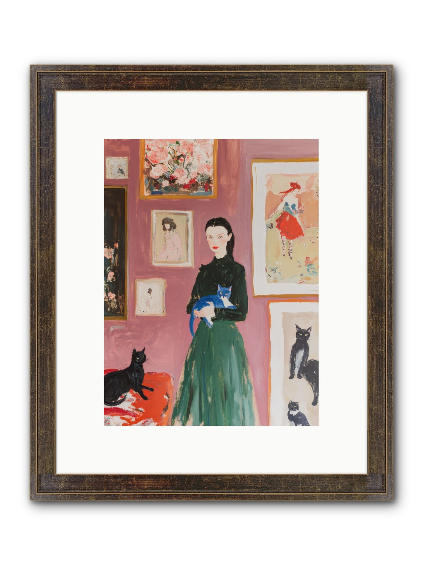 Whiskers Among Masterpieces Framed Print - Slimwoods Black/Gold 9x12