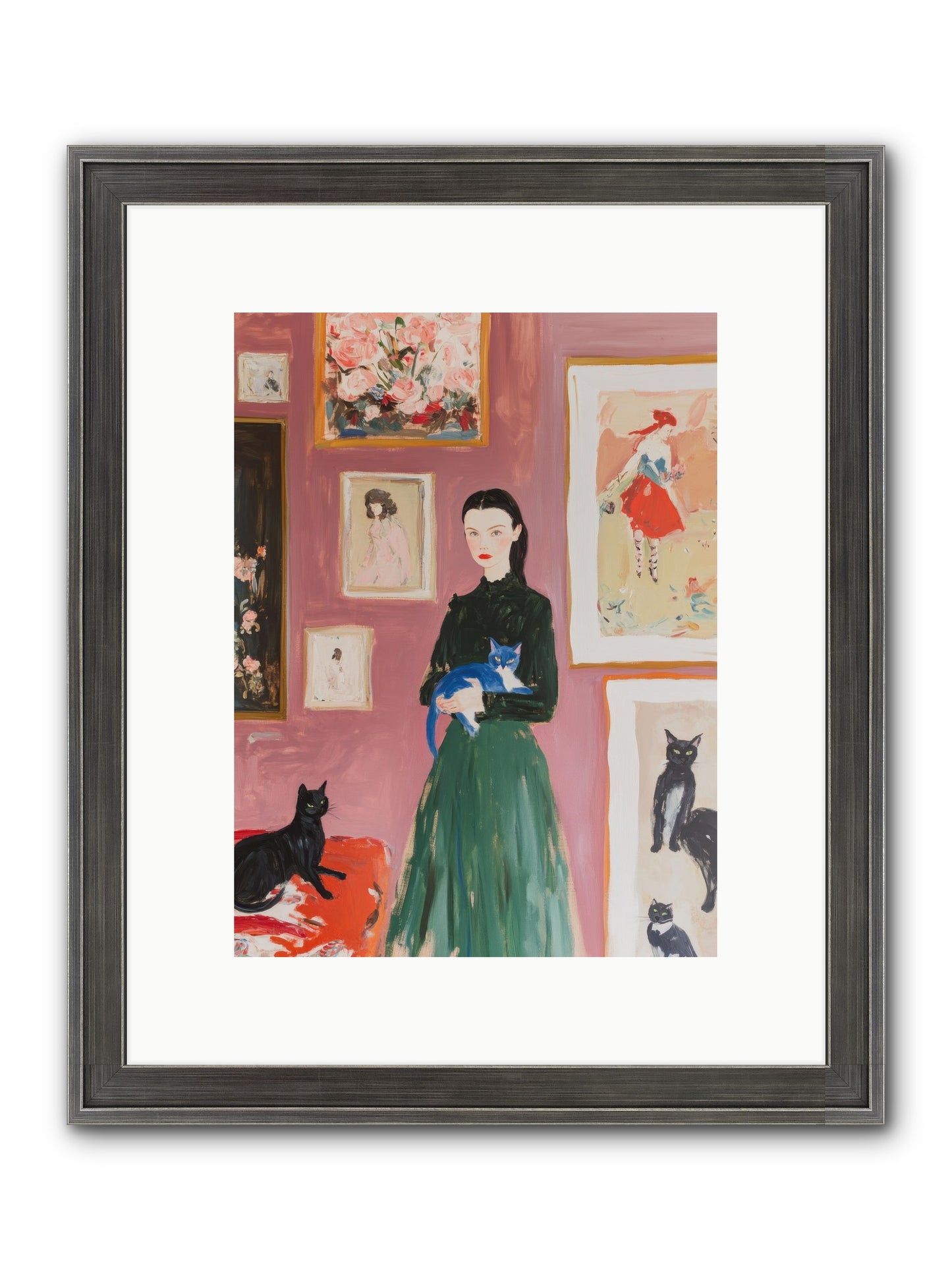 Whiskers Among Masterpieces Framed Print - Slimwoods Black/Silver 9x12