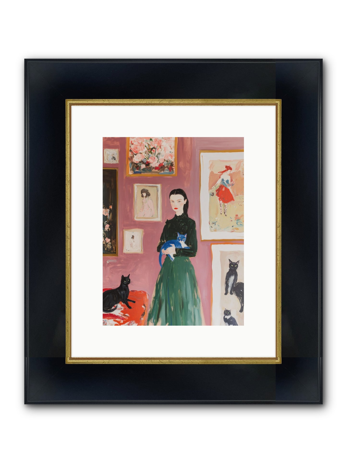 Whiskers Among Masterpieces Framed Print - Wide Black w/Gold 9x12