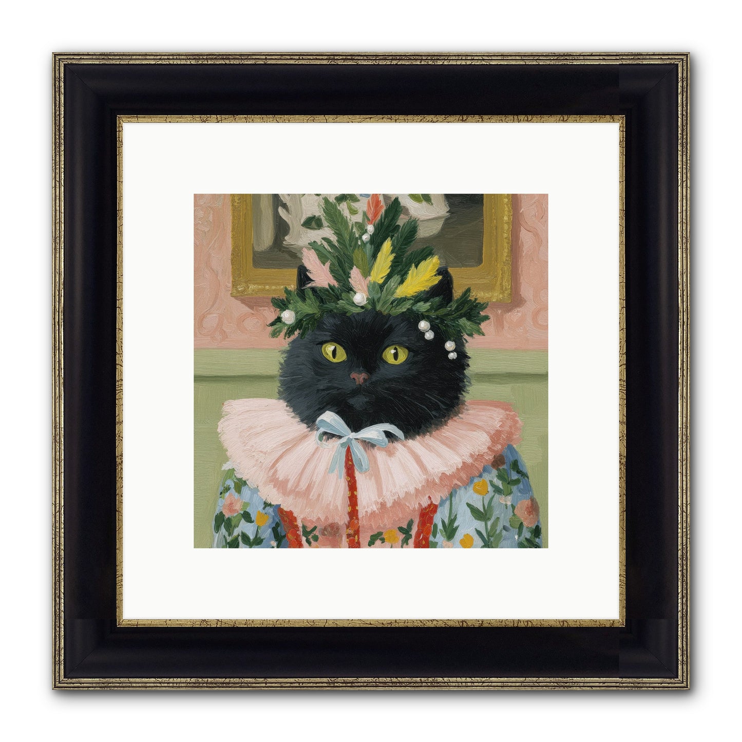 Whiskers & Wonder Waiting Framed Print - Black & Gold 10x10