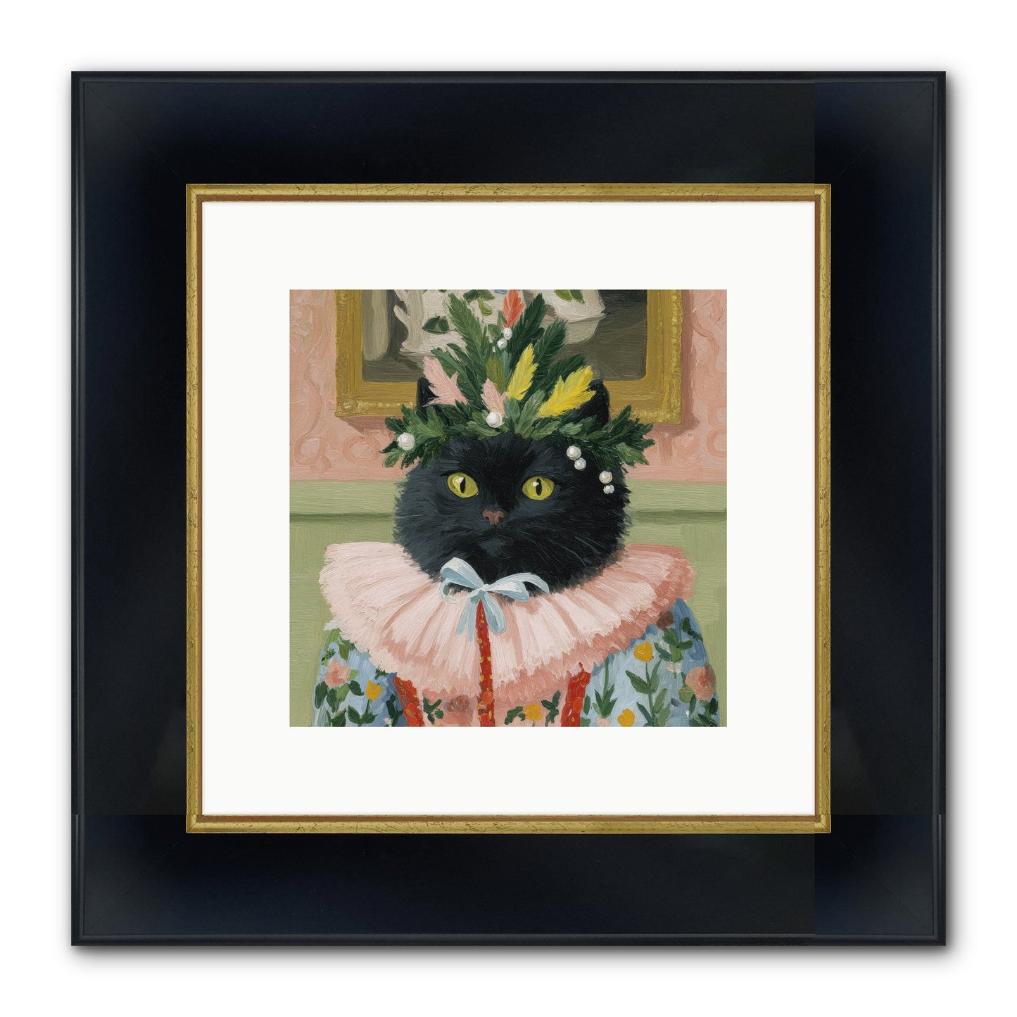 Whiskers & Wonder Waiting Framed Print - Wide Black w/Gold 10x10