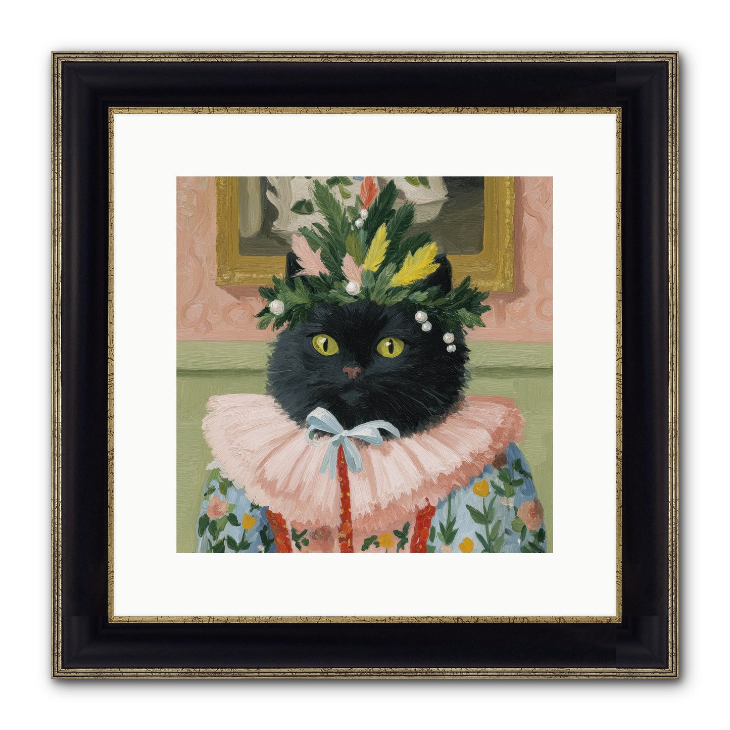 Whiskers & Wonder Waiting Framed Print - Black & Gold 12x12