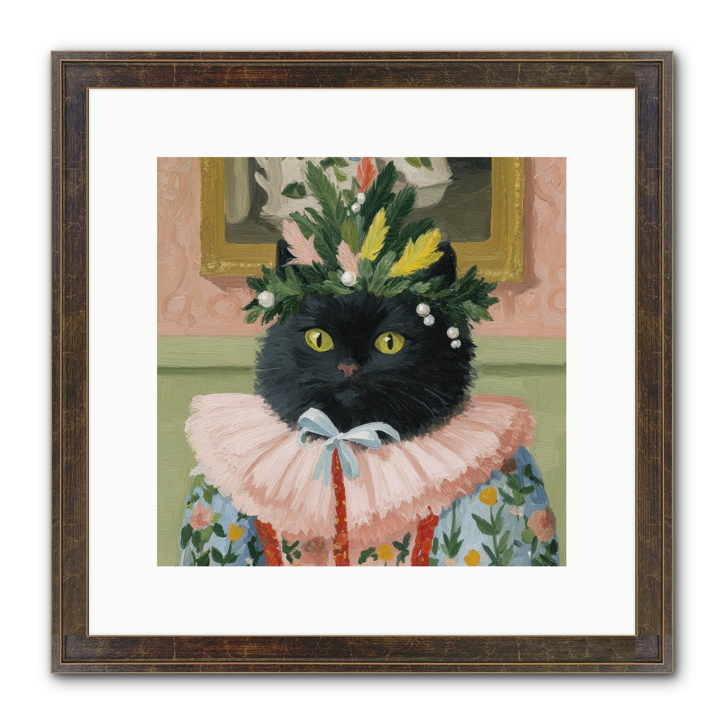Whiskers & Wonder Waiting Framed Print - Slimwoods Black/Gold 12x12