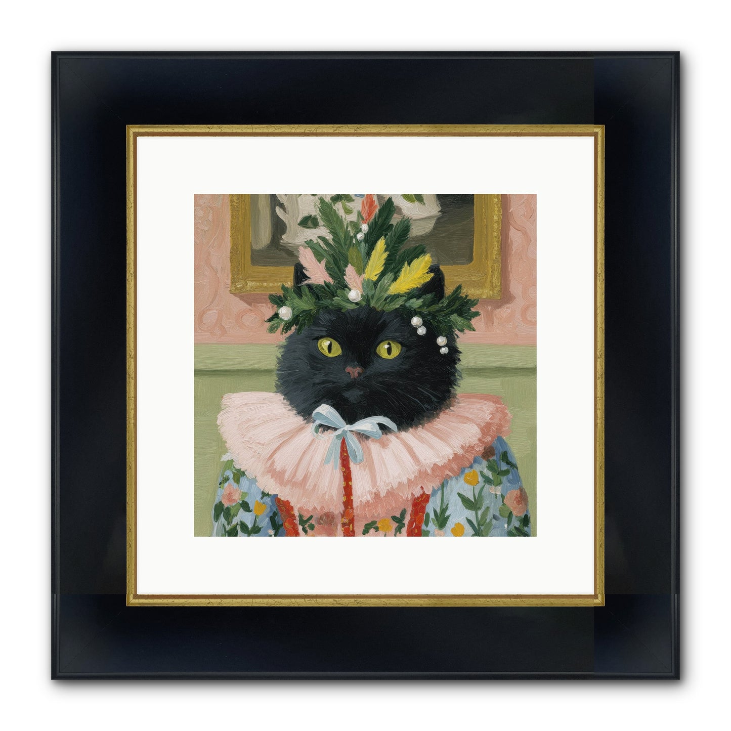 Whiskers & Wonder Waiting Framed Print - Wide Black w/Gold 12x12