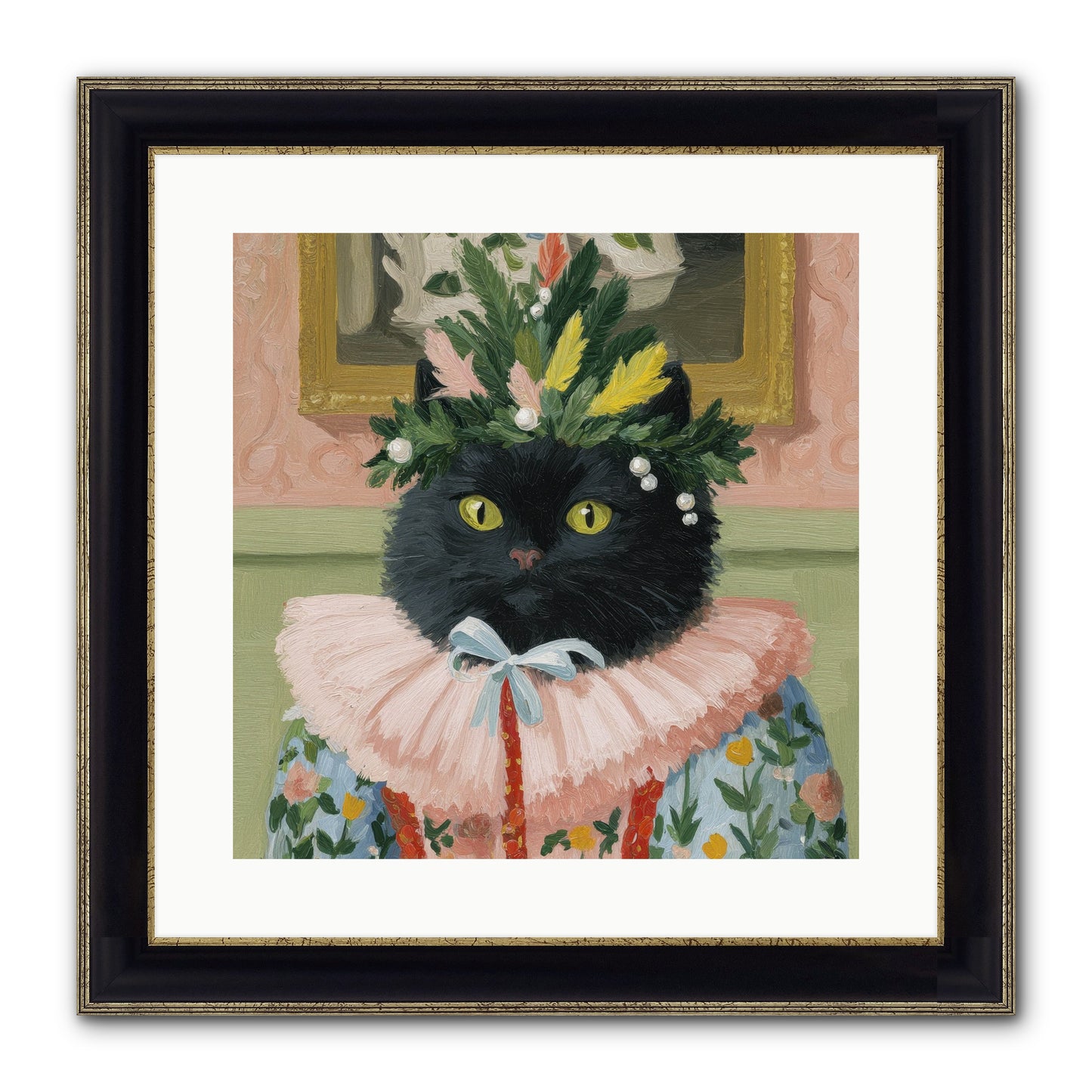 Whiskers & Wonder Waiting Framed Print - Black & Gold 16x16