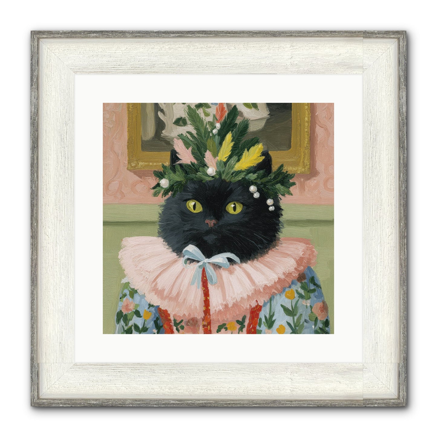 Whiskers & Wonder Waiting Framed Print - Driftwood White 16x16