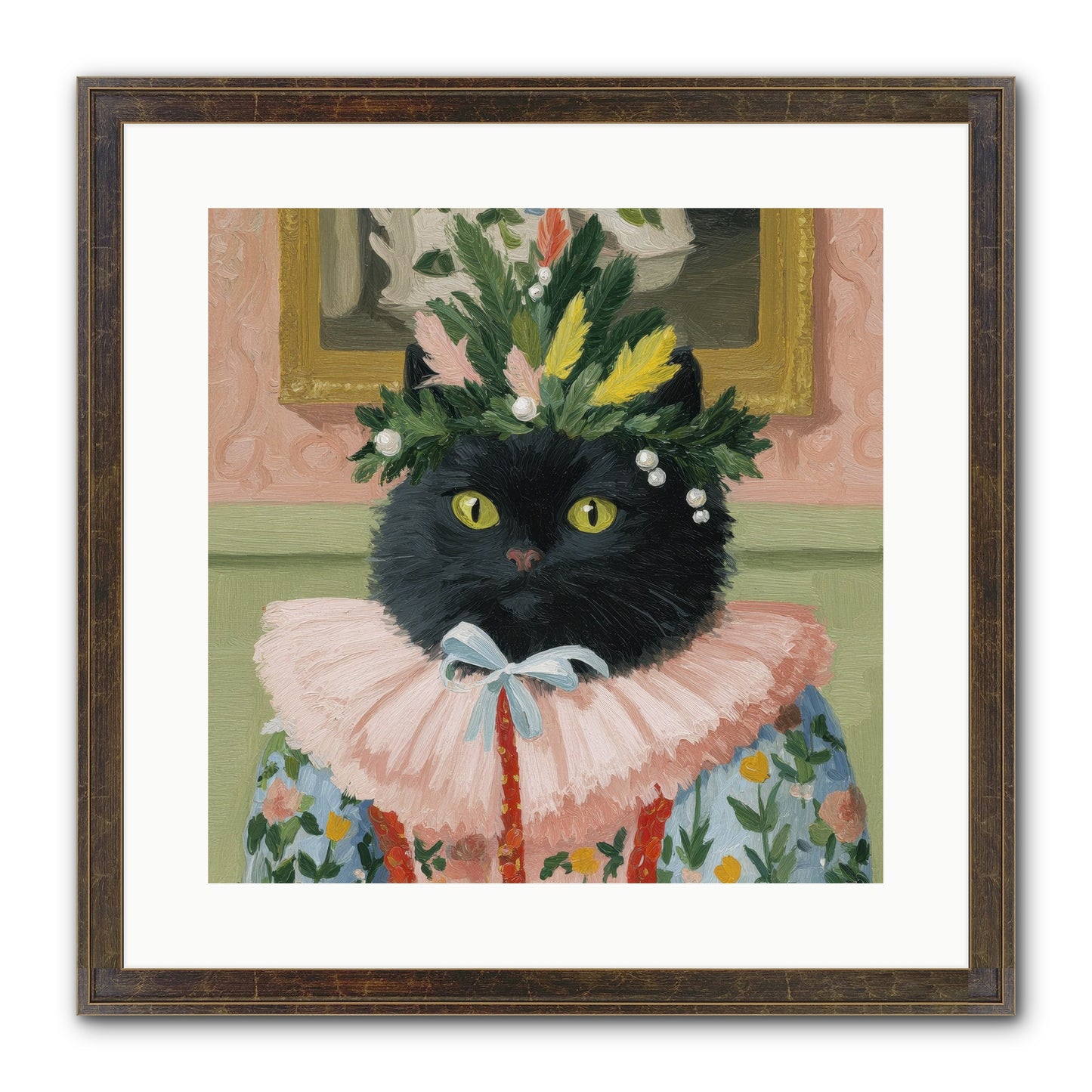 Whiskers & Wonder Waiting Framed Print - Slimwoods Black/Gold 16x16
