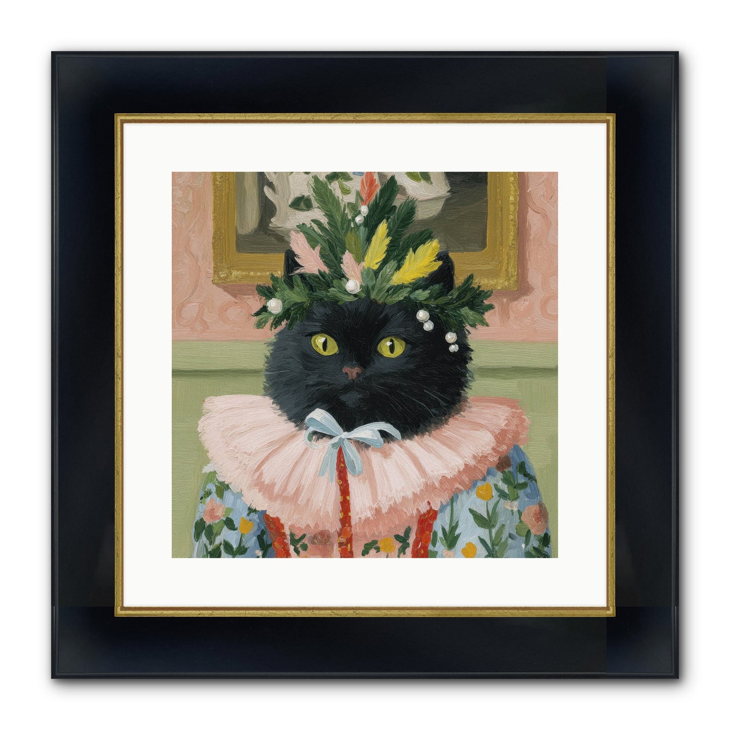 Whiskers & Wonder Waiting Framed Print - Wide Black w/Gold 16x16