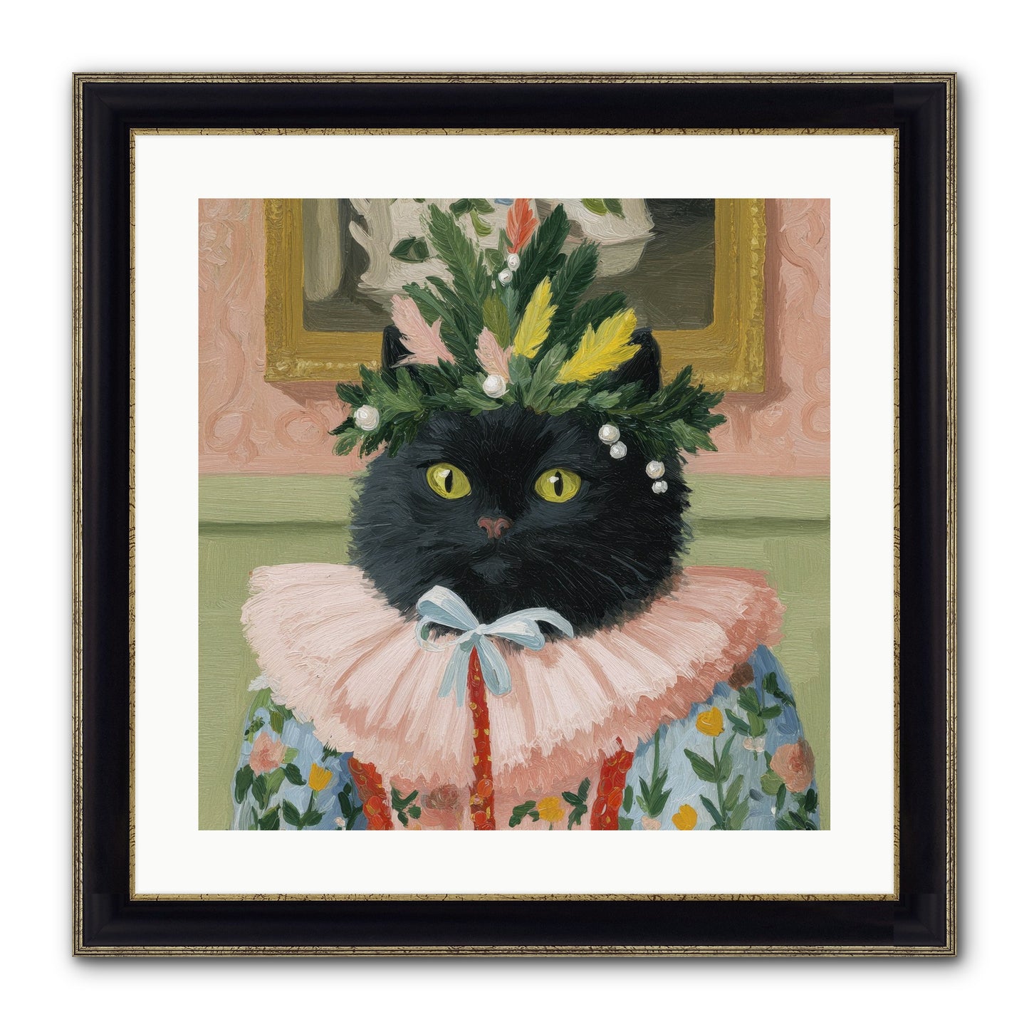 Whiskers & Wonder Waiting Framed Print - Black & Gold 20x20