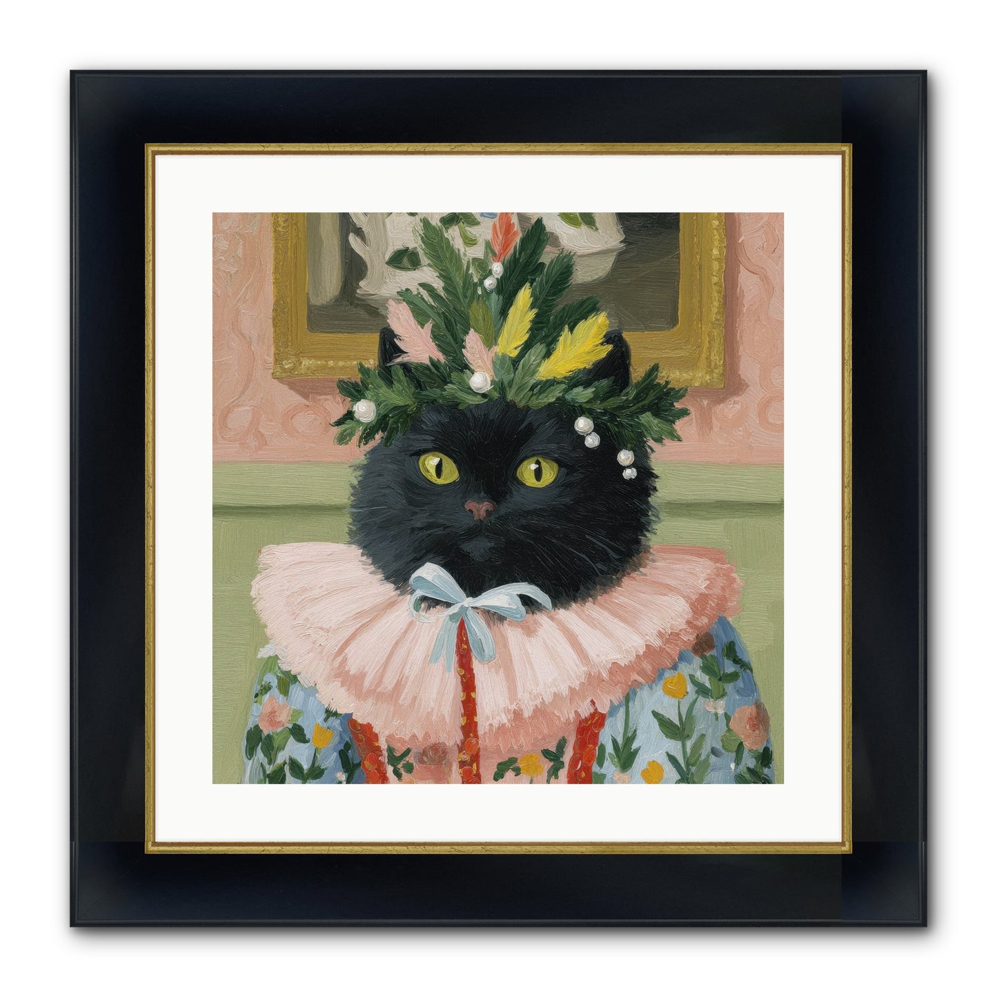 Whiskers & Wonder Waiting Framed Print - Wide Black w/Gold 20x20