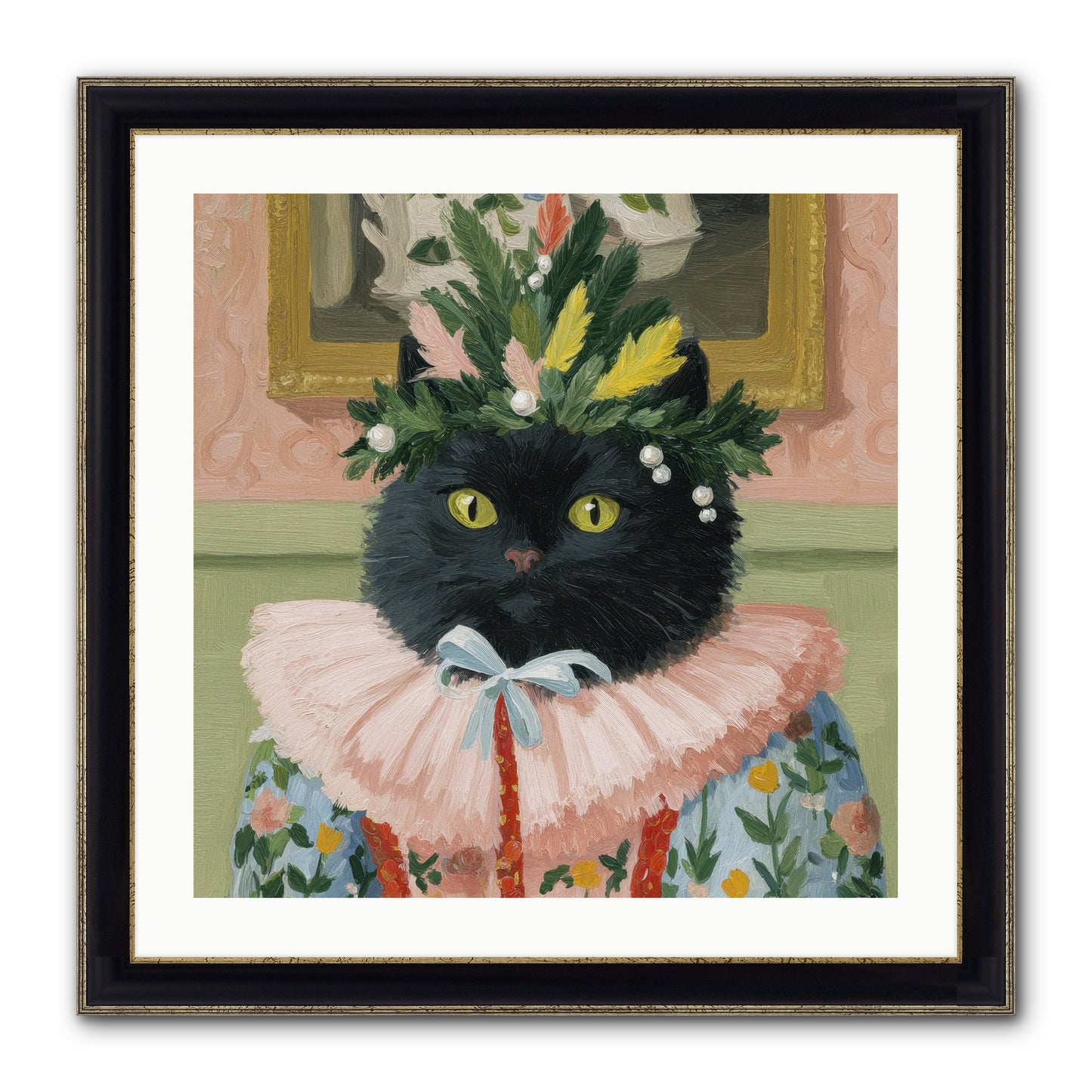 Whiskers & Wonder Waiting Framed Print - Black & Gold 24x24