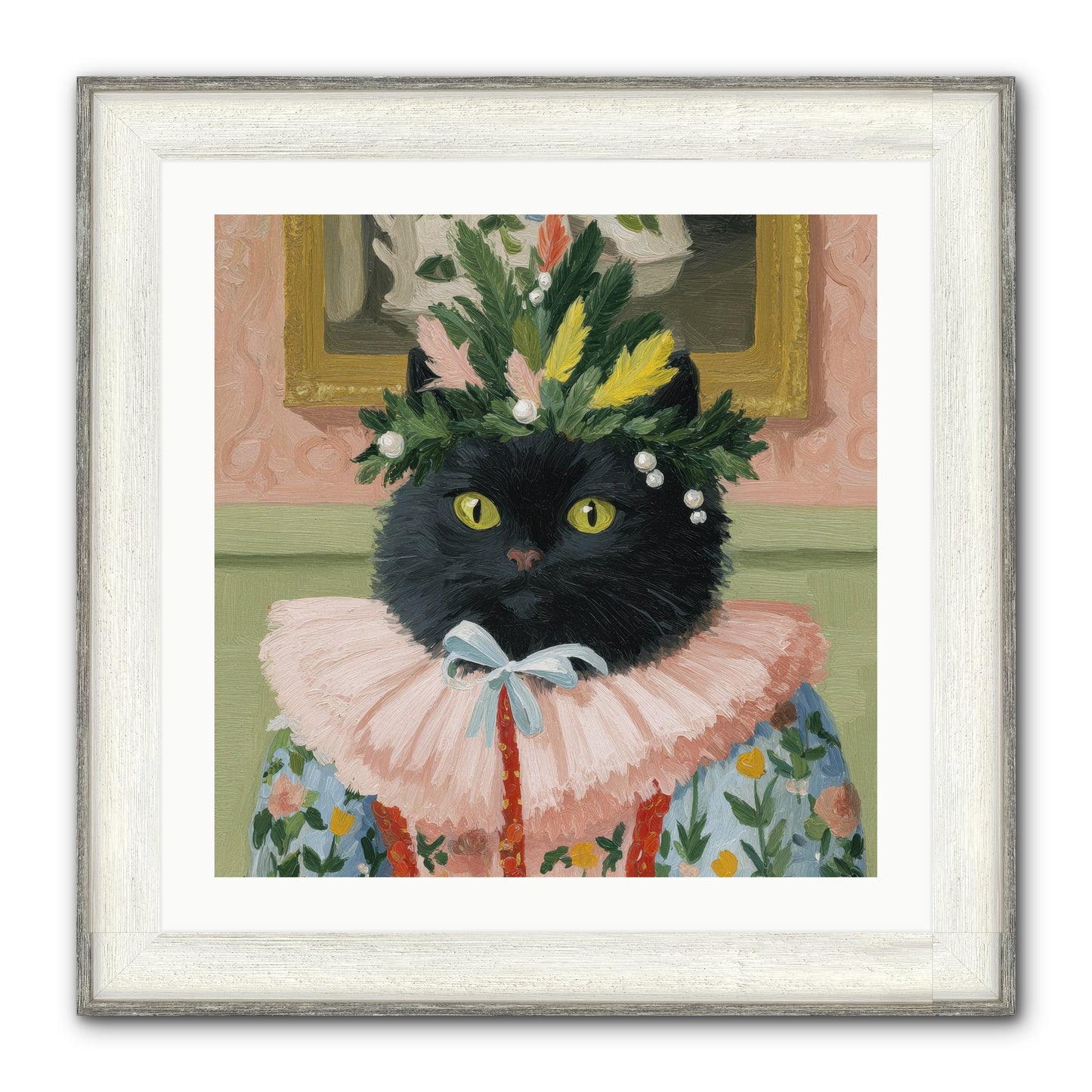 Whiskers & Wonder Waiting Framed Print - Driftwood White 24x24