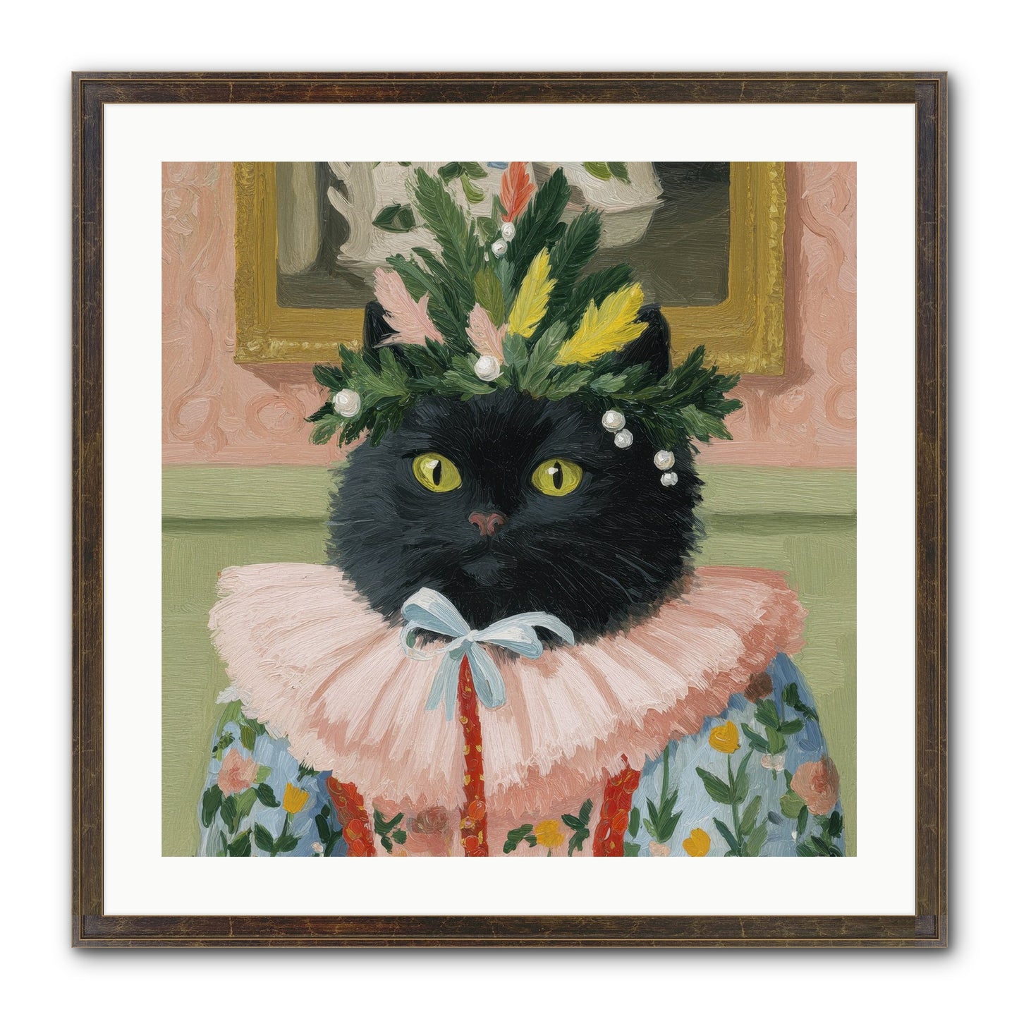 Whiskers & Wonder Waiting Framed Print - Slimwoods Black/Gold 24x24