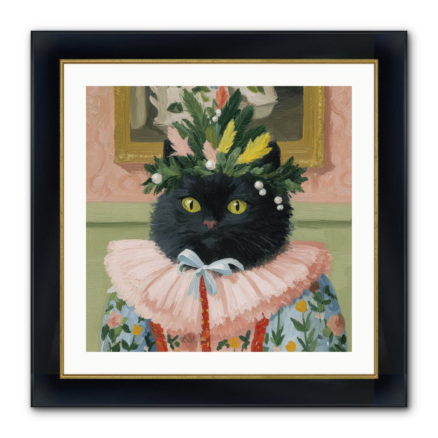 Whiskers & Wonder Waiting Framed Print - Wide Black w/Gold 24x24