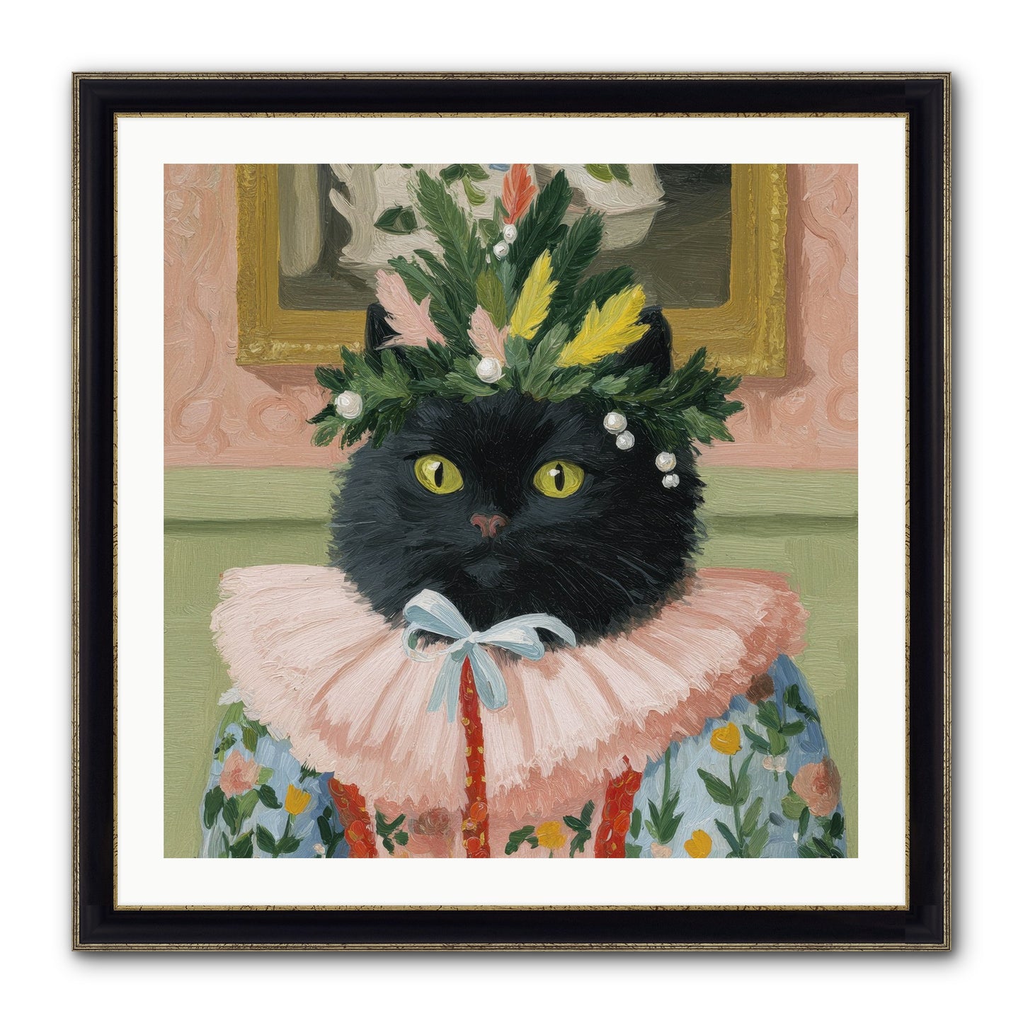 Whiskers & Wonder Waiting Framed Print - Black & Gold 30x30