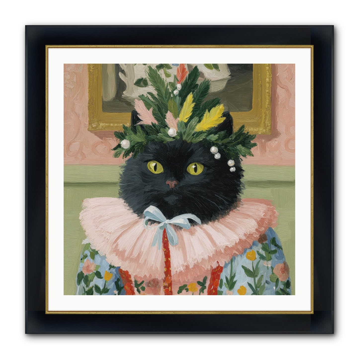 Whiskers & Wonder Waiting Framed Print - Wide Black w/Gold 30x30