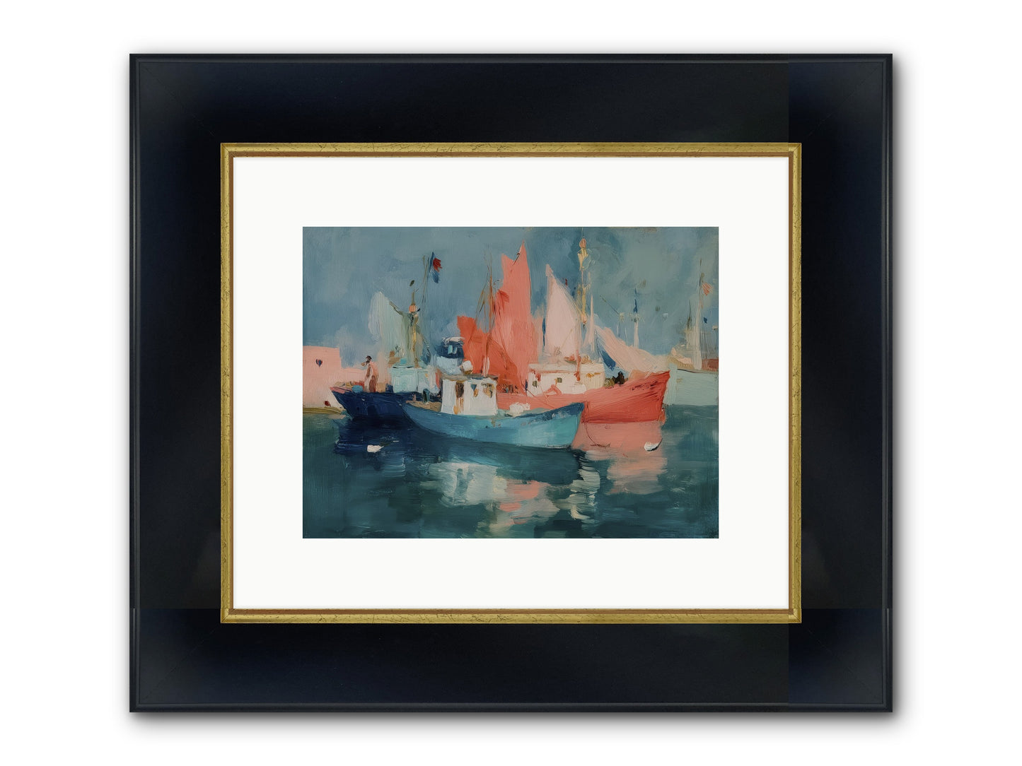 Whisper-Colored Waters Framed Print - Wide Black w/Gold 12x9