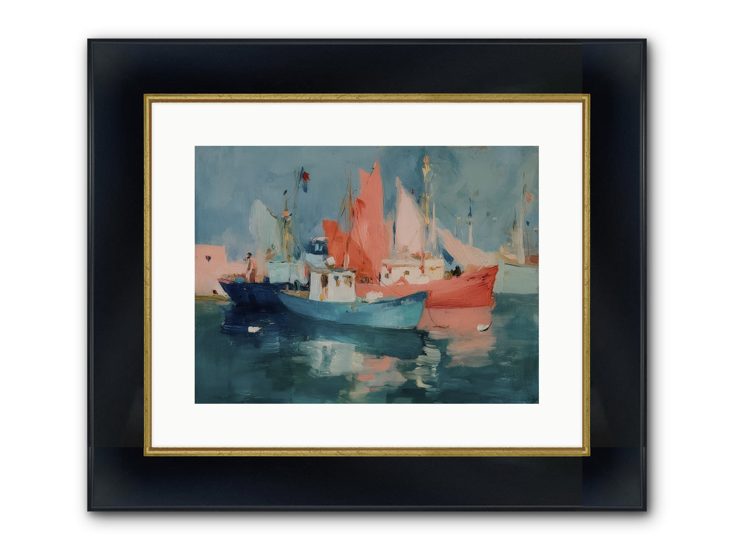 Whisper-Colored Waters Framed Print - Wide Black w/Gold 16x12