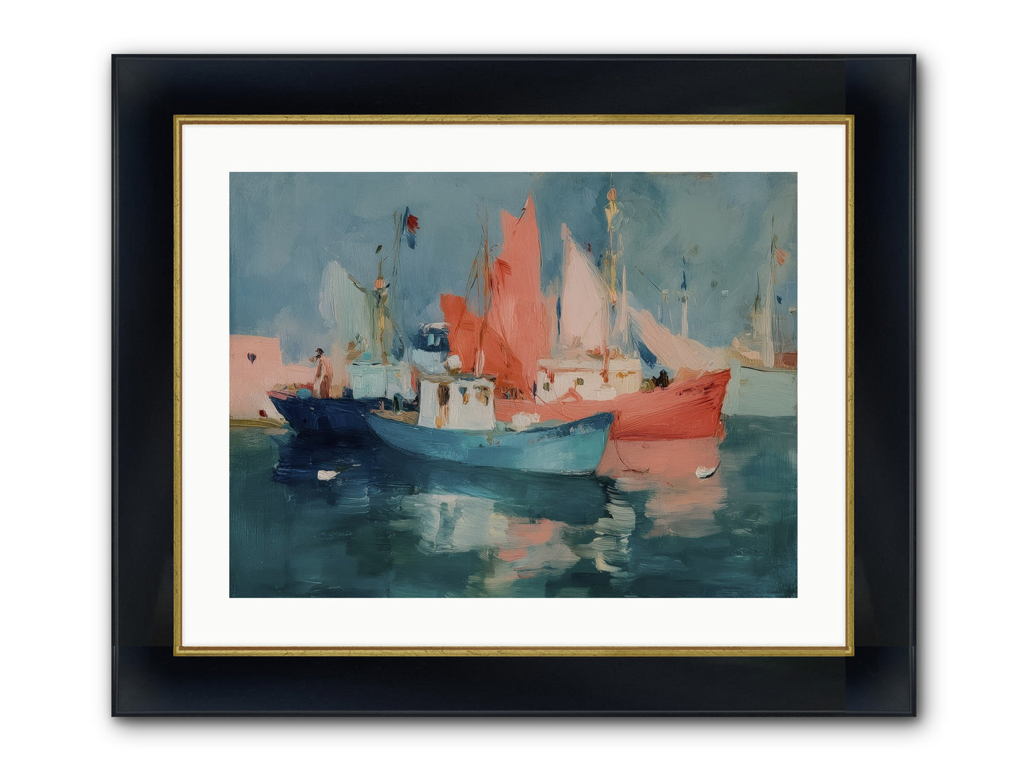Whisper-Colored Waters Framed Print - Wide Black w/Gold 24x18