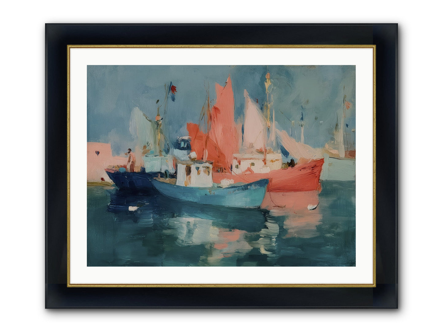 Whisper-Colored Waters Framed Print - Wide Black w/Gold 32x24