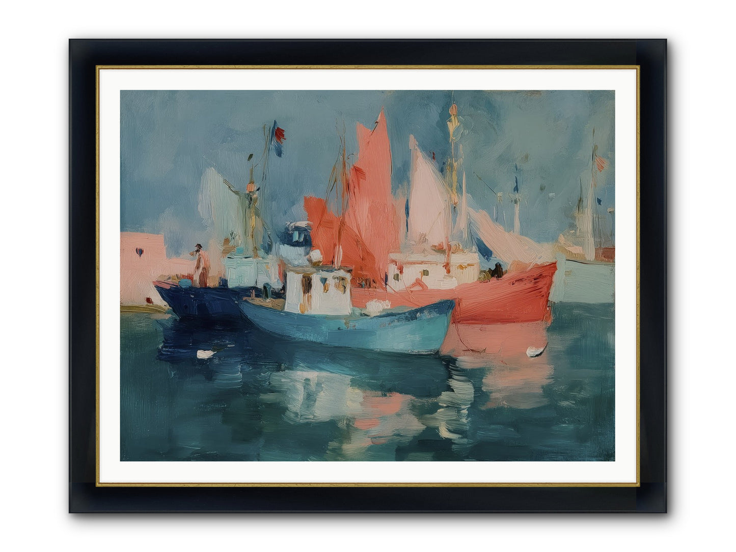 Whisper-Colored Waters Framed Print - Wide Black w/Gold 48x36