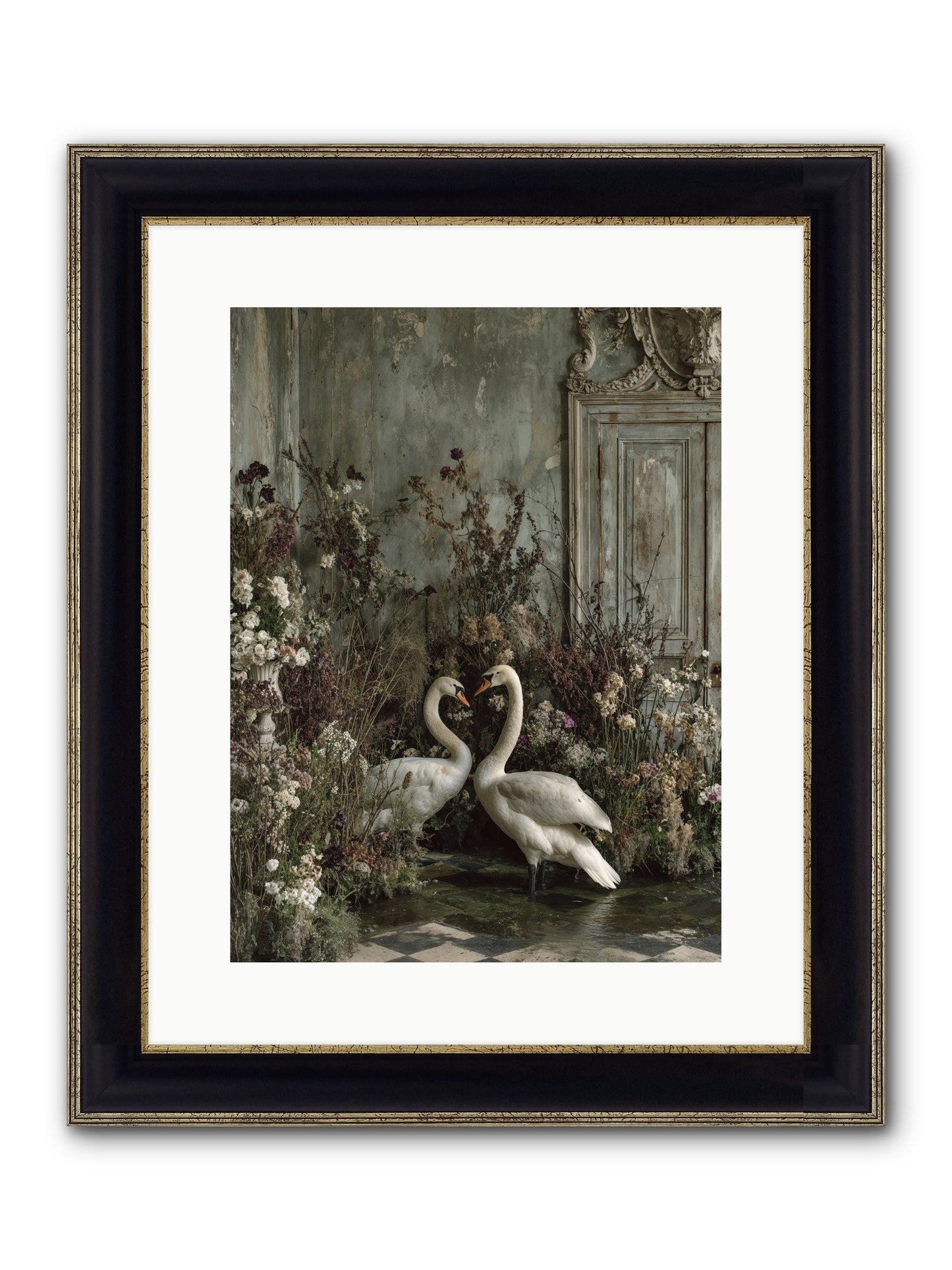 Whispered Affections Framed Print - Black & Gold 12x16