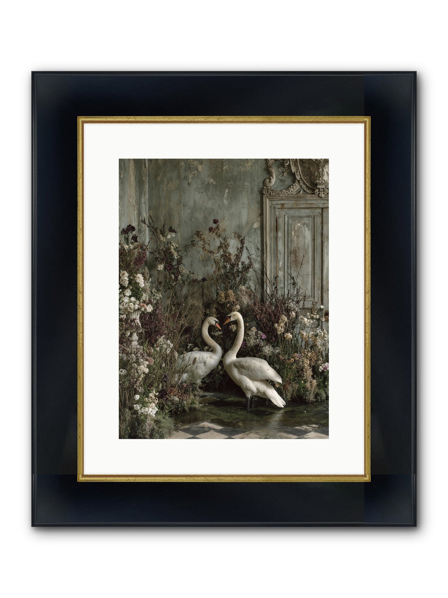 Whispered Affections Framed Print - Wide Black w/Gold 12x16