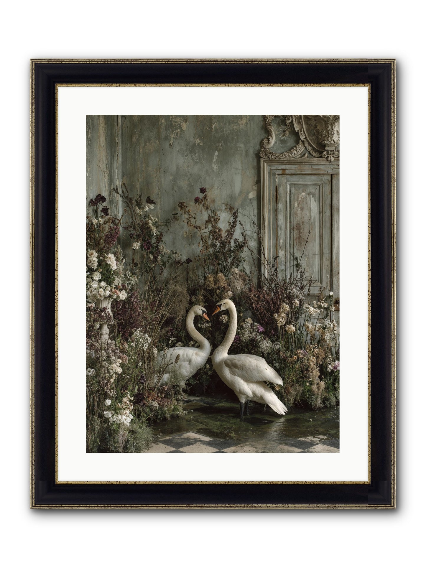 Whispered Affections Framed Print - Black & Gold 18x24