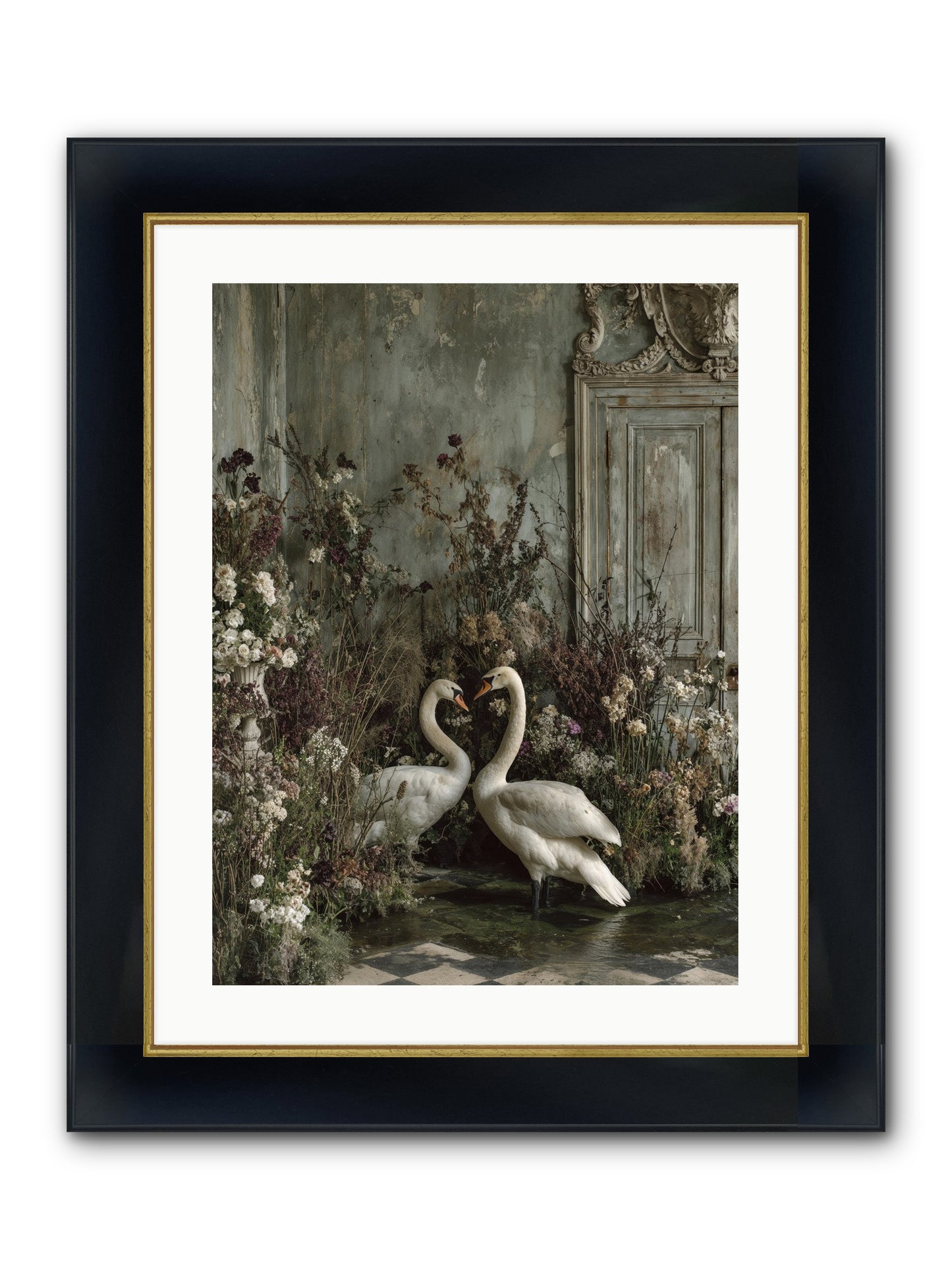Whispered Affections Framed Print - Wide Black w/Gold 18x24