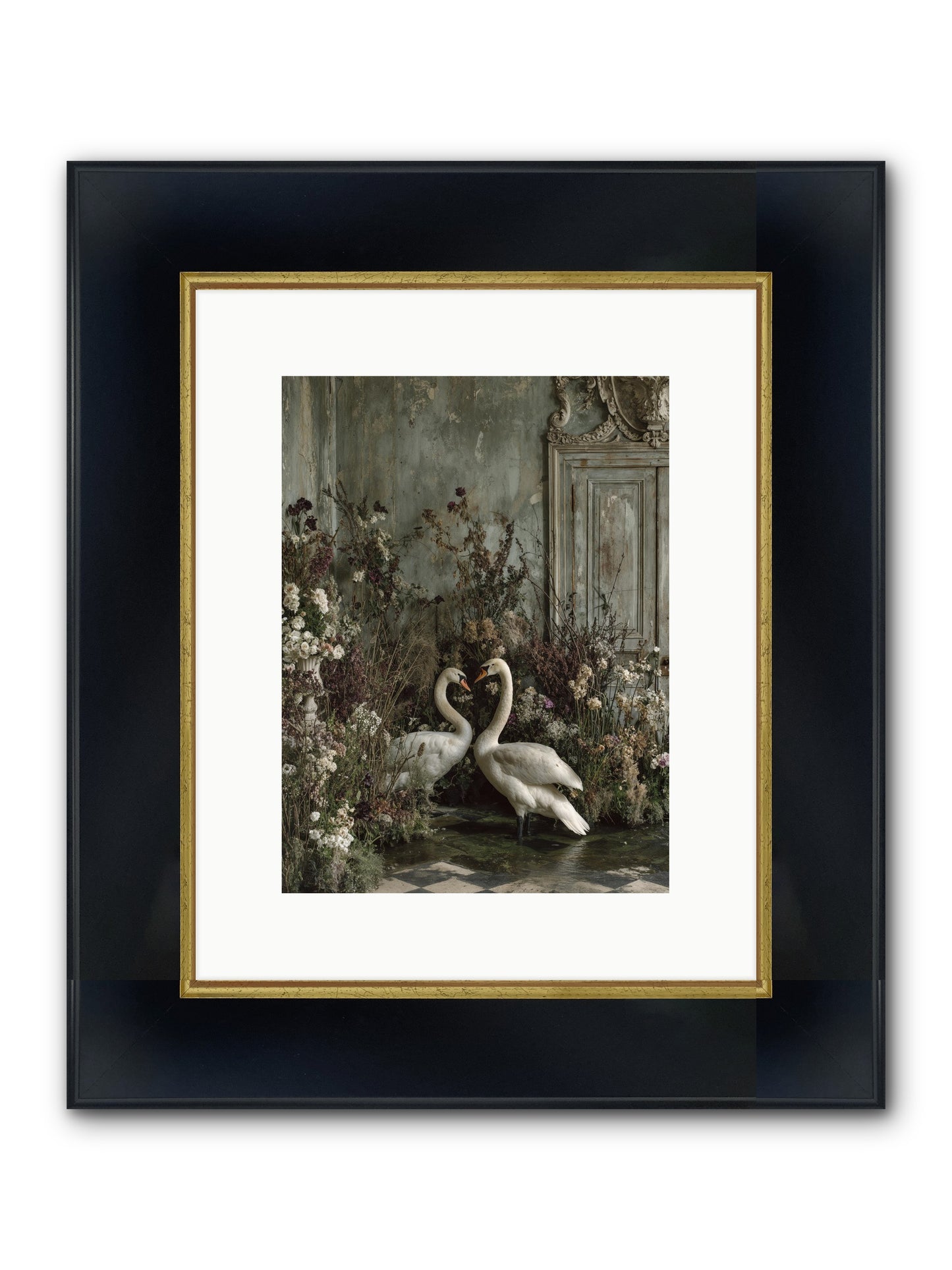 Whispered Affections Framed Print - Wide Black w/Gold 9x12