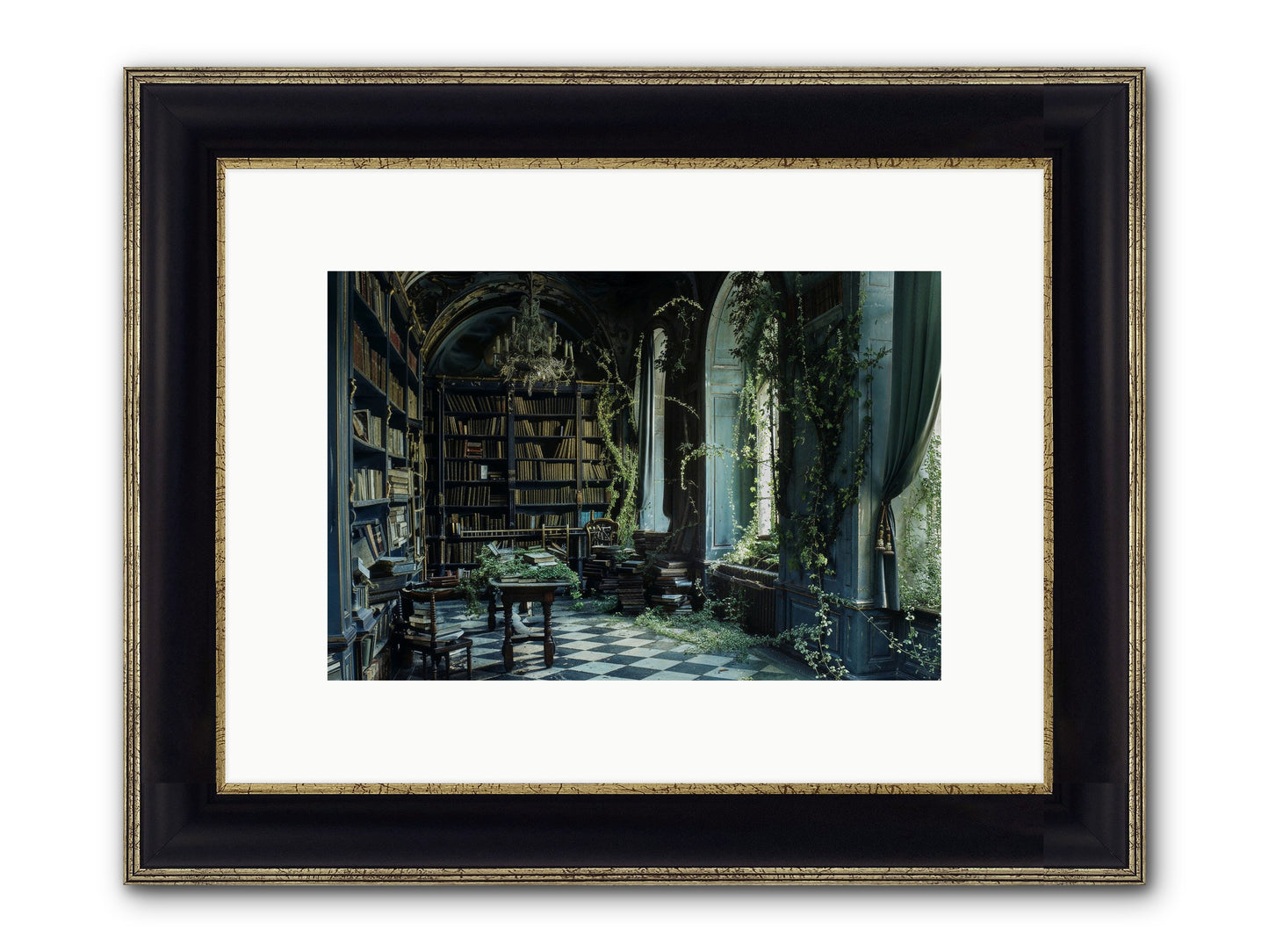 Whispering Pines Framed Print - Black & Gold 12x8