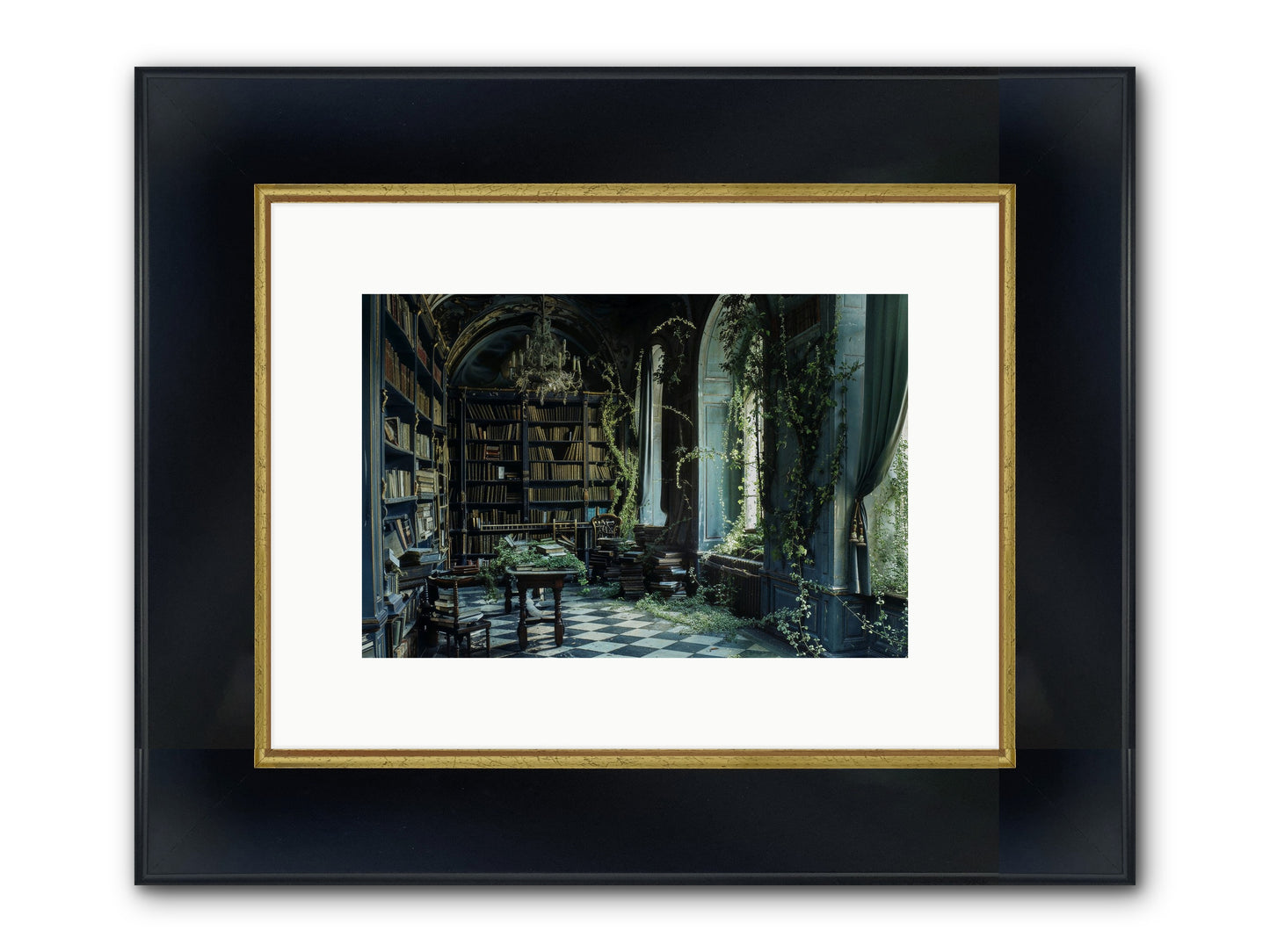 Whispering Pines Framed Print - Wide Black w/Gold 12x8