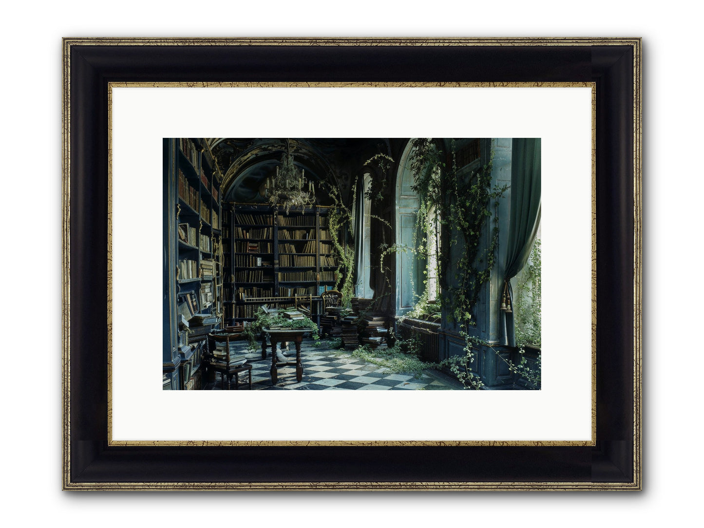 Whispering Pines Framed Print - Black & Gold 15x10