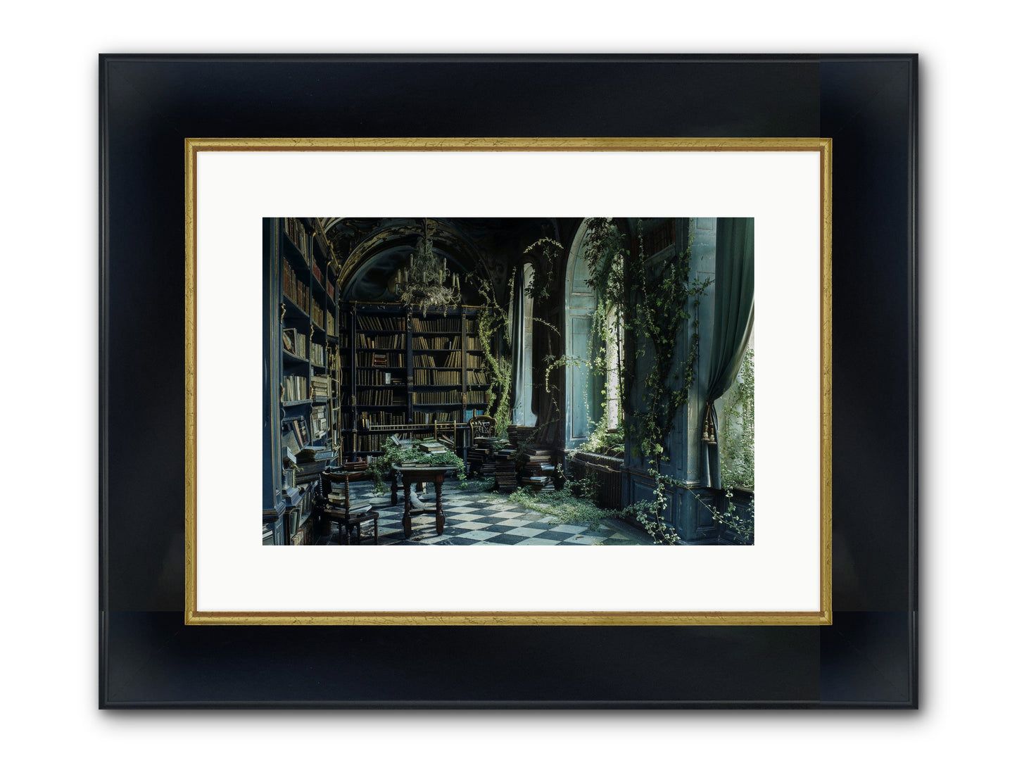 Whispering Pines Framed Print - Wide Black w/Gold 15x10