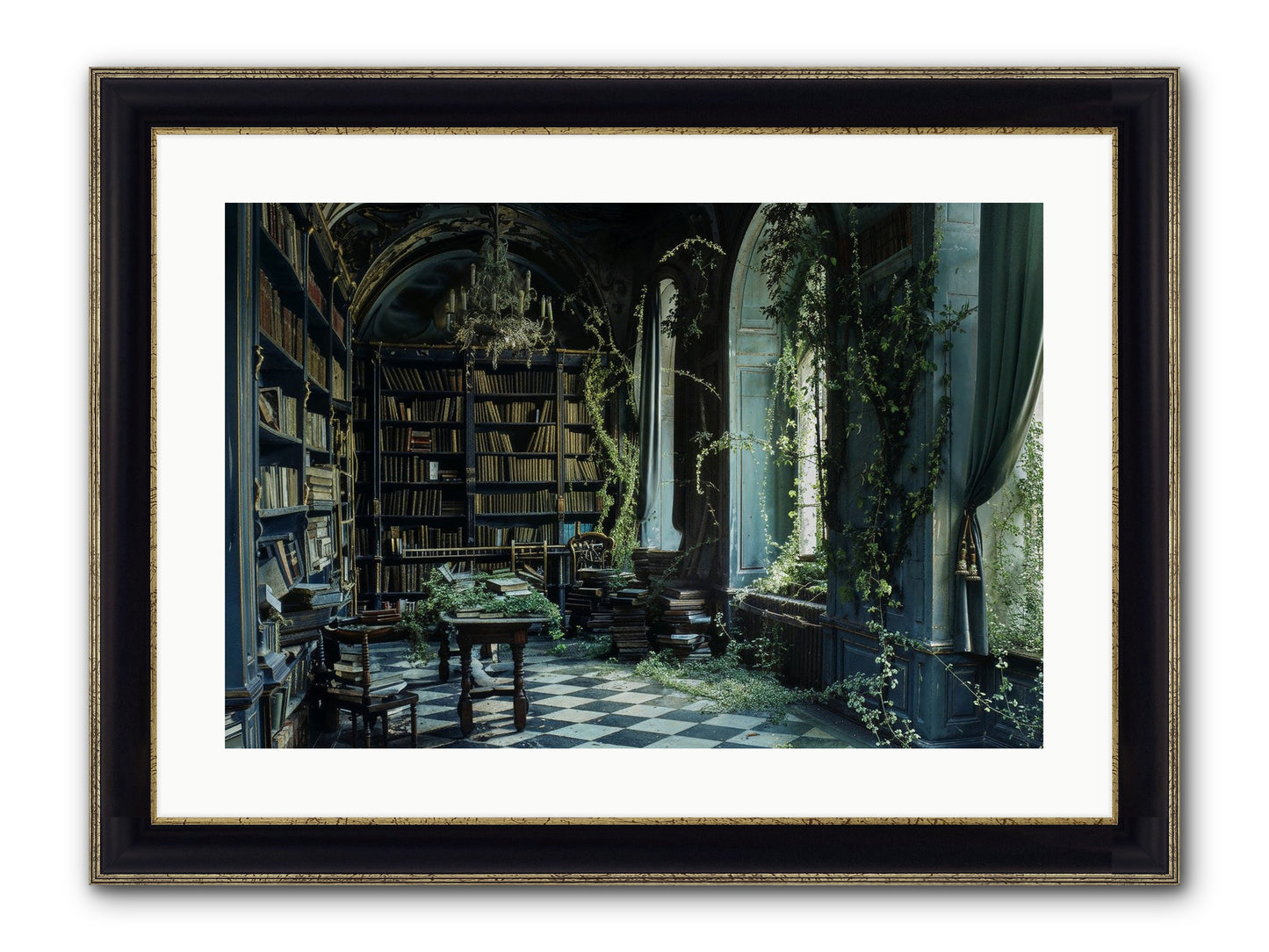 Whispering Pines Framed Print - Black & Gold 24x16