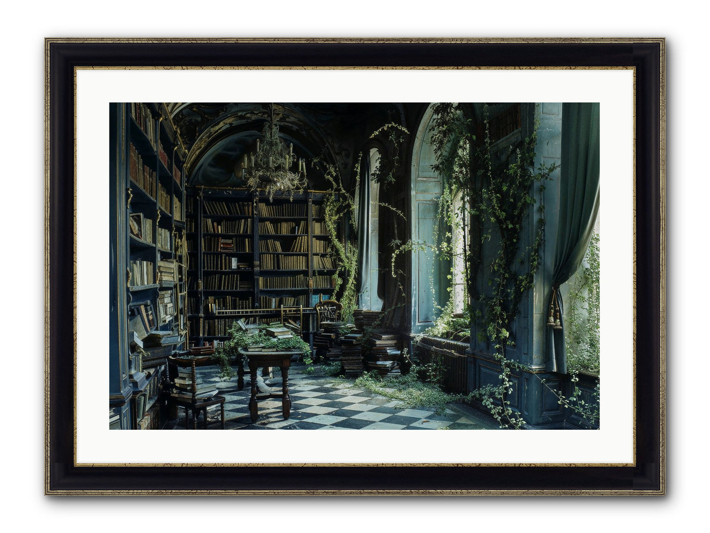 Whispering Pines Framed Print - Black & Gold 30x20