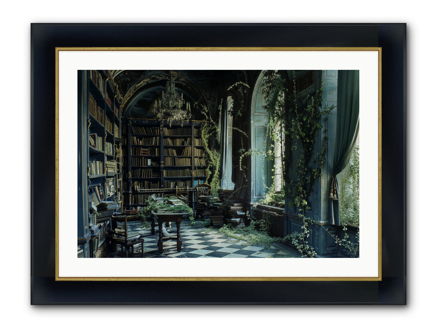 Whispering Pines Framed Print - Wide Black w/Gold 30x20
