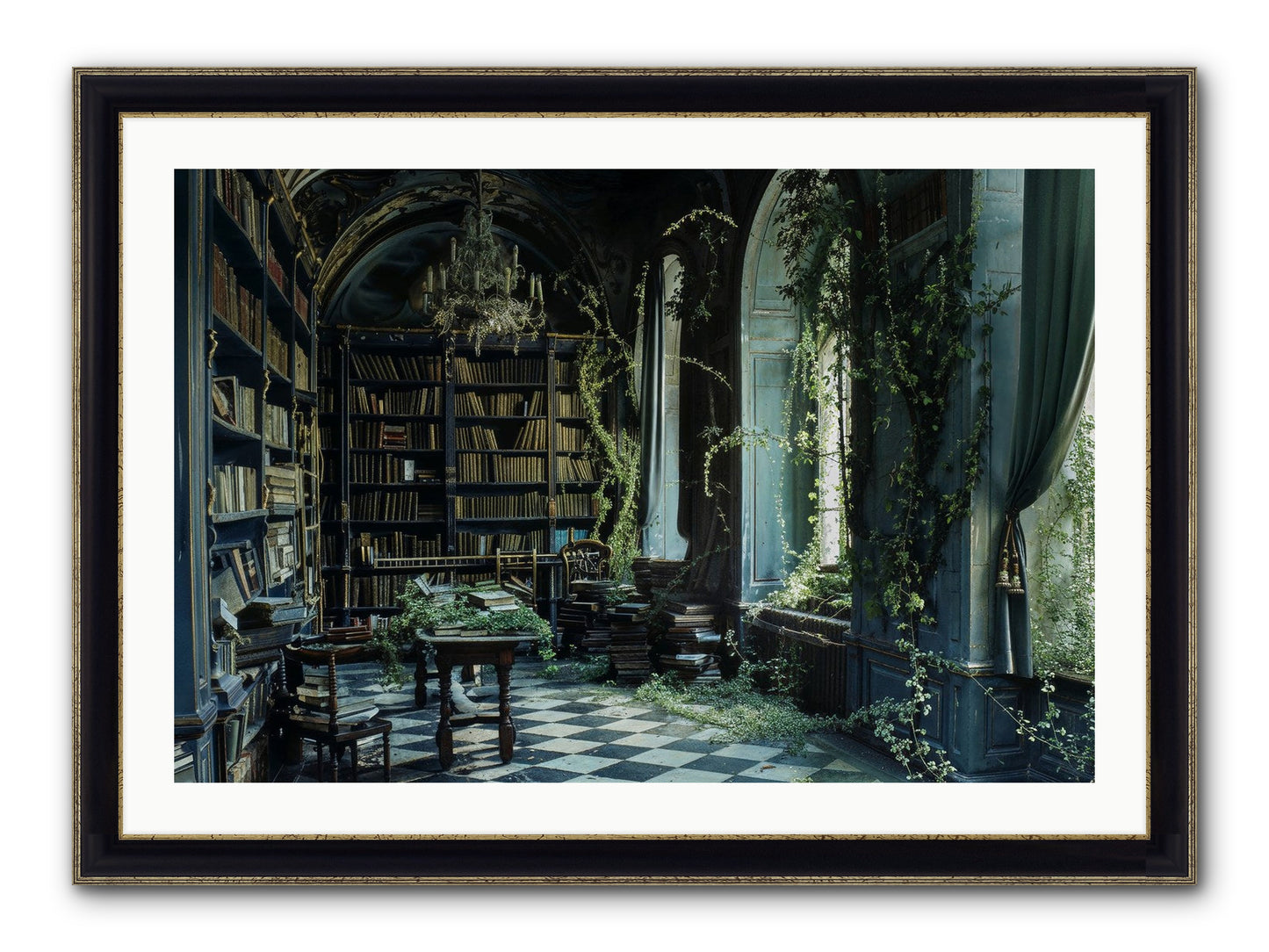 Whispering Pines Framed Print - Black & Gold 36x24